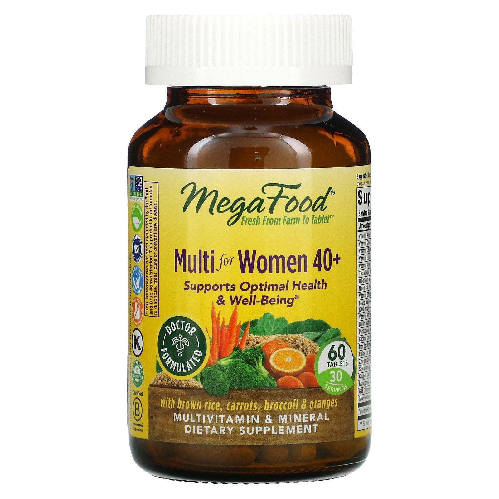 MegaFood, Suplemento multivitamínico para mujeres mayores de 40 años, 60 comprimidos
