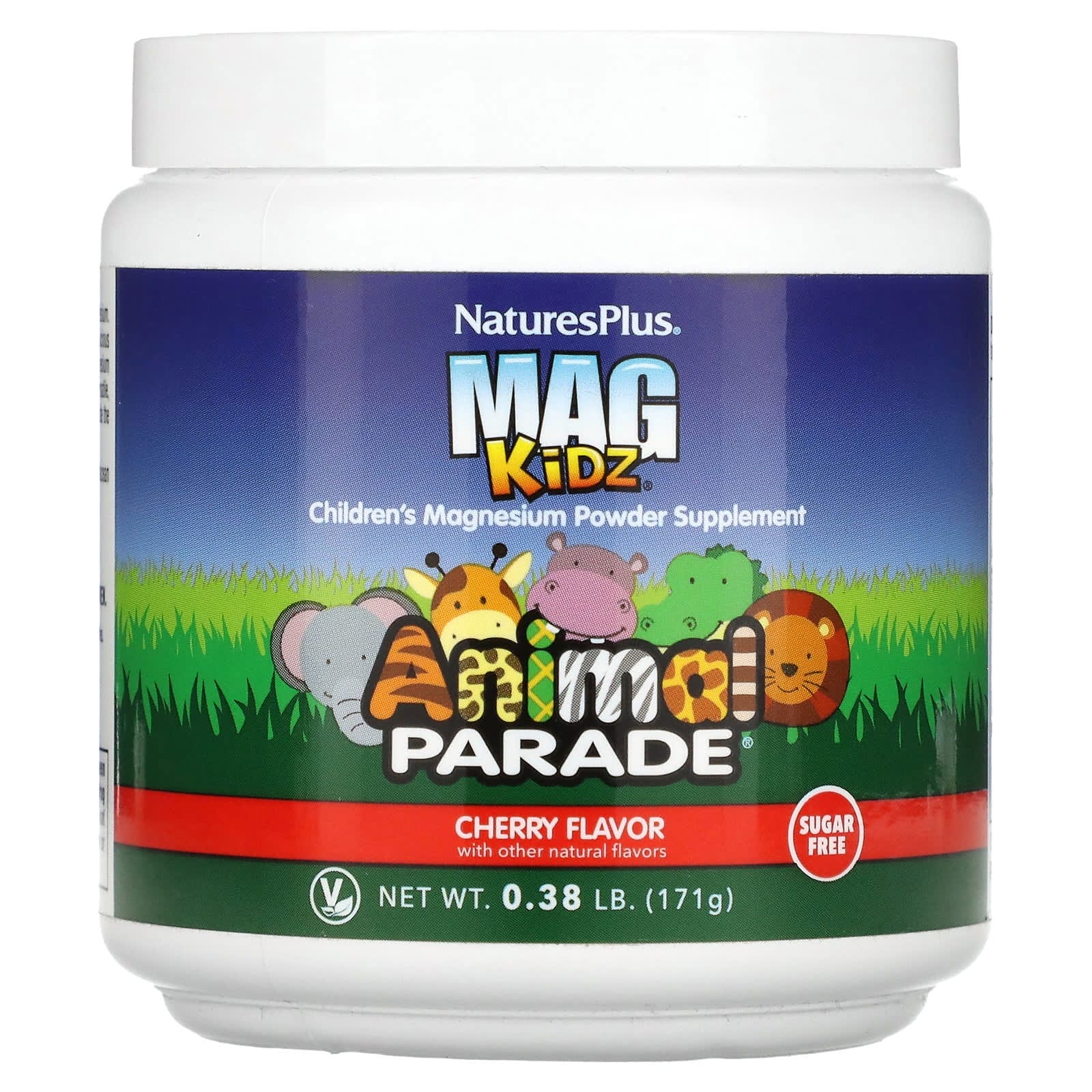 NaturesPlus, Mag Kidz, Animal Parade, Suplemento de magnesio en polvo para niños, Cereza, 171 g (0,38 lb)