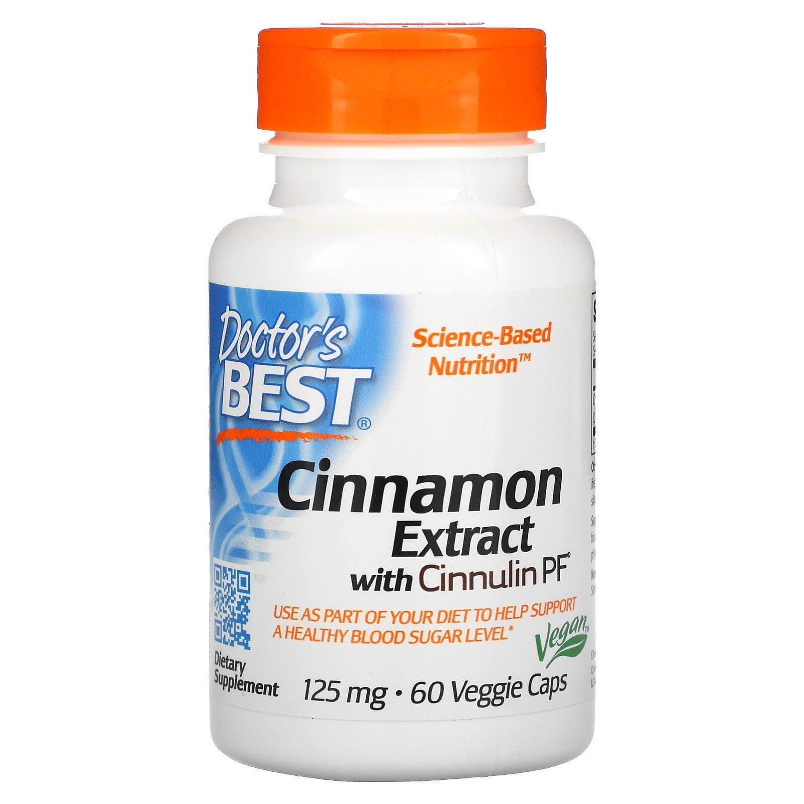 Doctor's Best, Extracto de canela con Cinnulin PF, 125 mg, 60 cápsulas vegetales