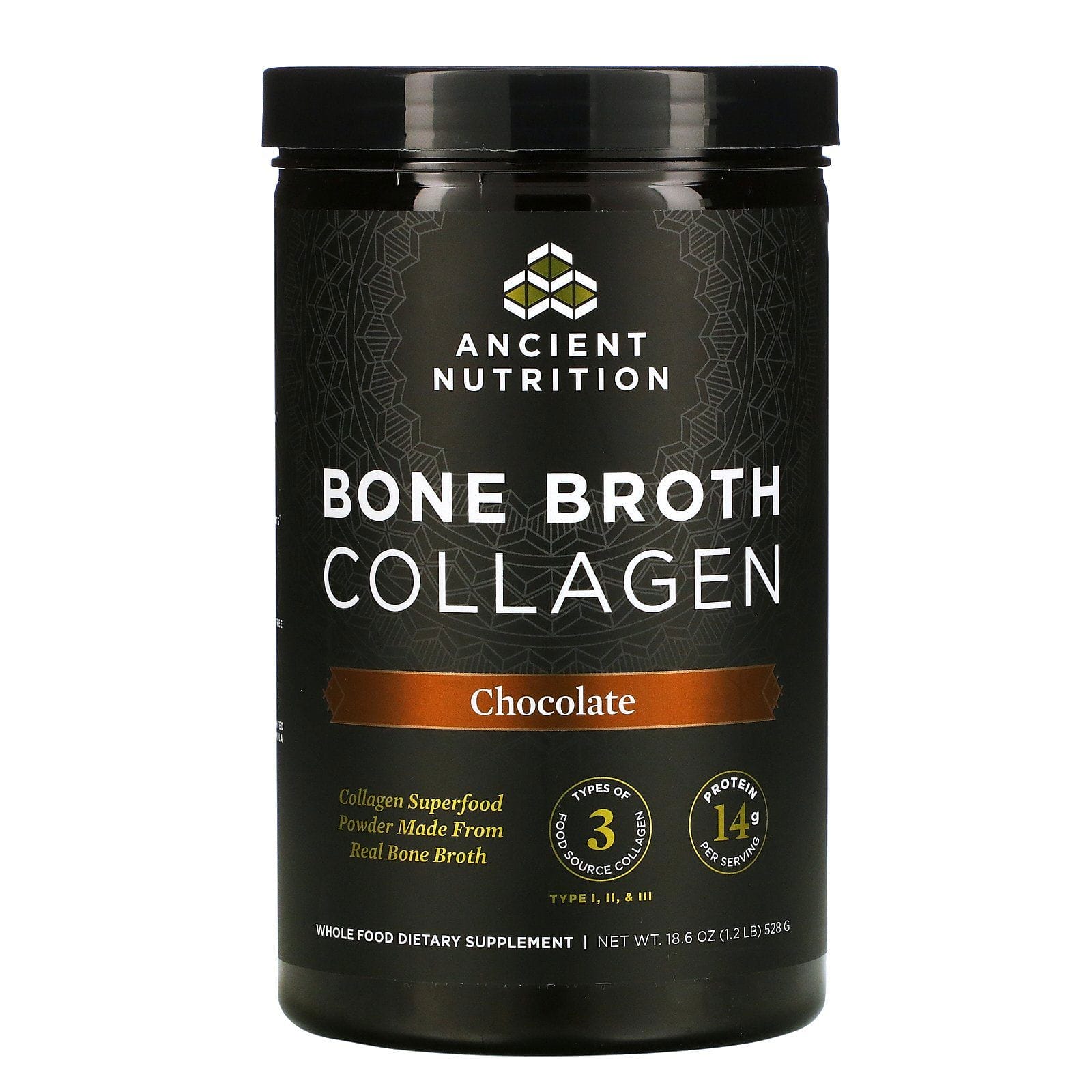 Dr. Axe / Ancient Nutrition, Bone Broth Collagen, Chocolate, 1.2 lb (528 g)