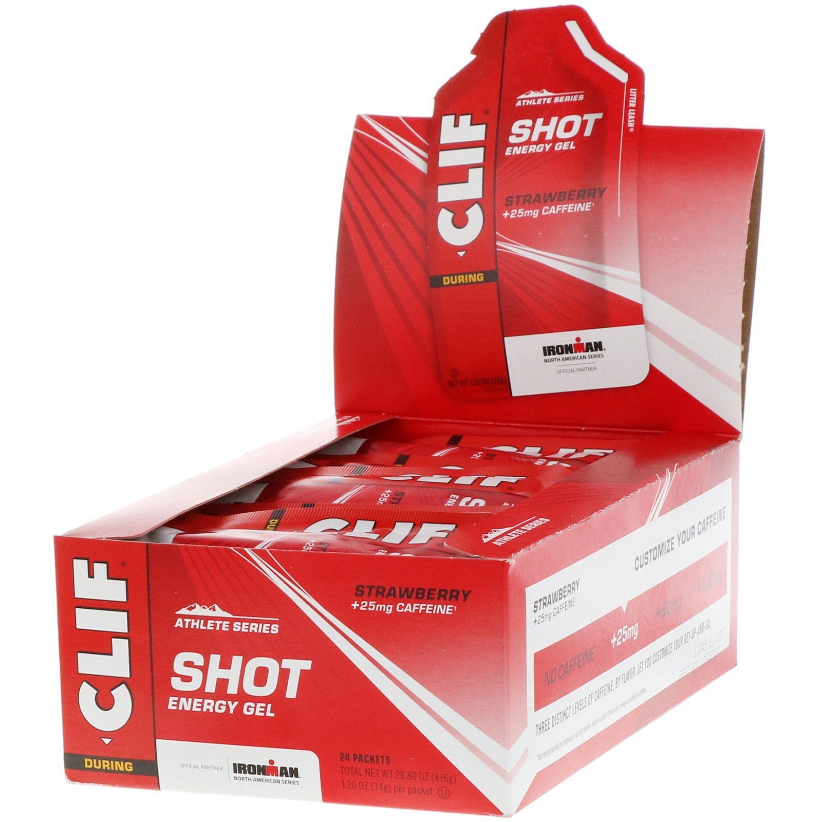 Clif Bar, Shot Energy Gel, frutilla + 25 mg de cafeína, 24 paquetes, 1,2 oz (34 g) cada uno