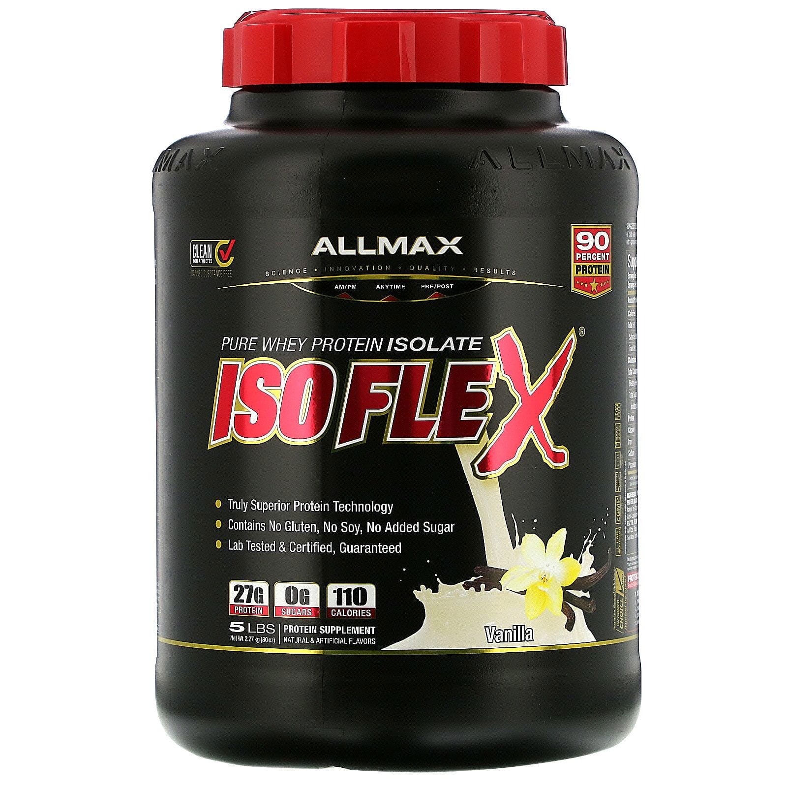 ALLMAX Nutrition, Isoflex, proteína de suero de leche aislada ultra pura al 100 % (filtración de partículas con carga iónica WPI), vainilla, 5 lbs (2.27 kg)