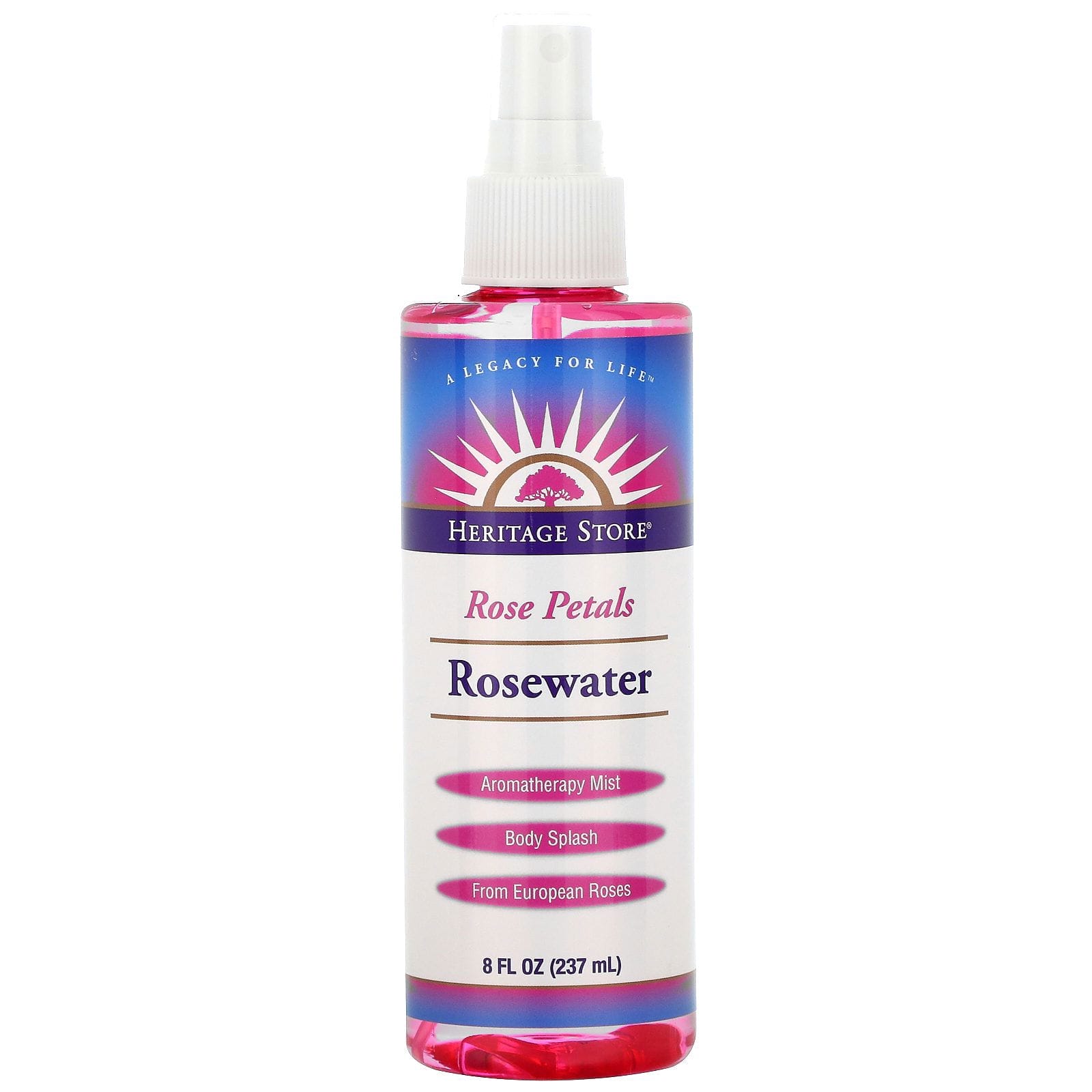 Heritage Store, Agua de rosas, Spray atomizador con efecto bruma, Pétalos de rosas, 237 ml (8 oz. líq.)