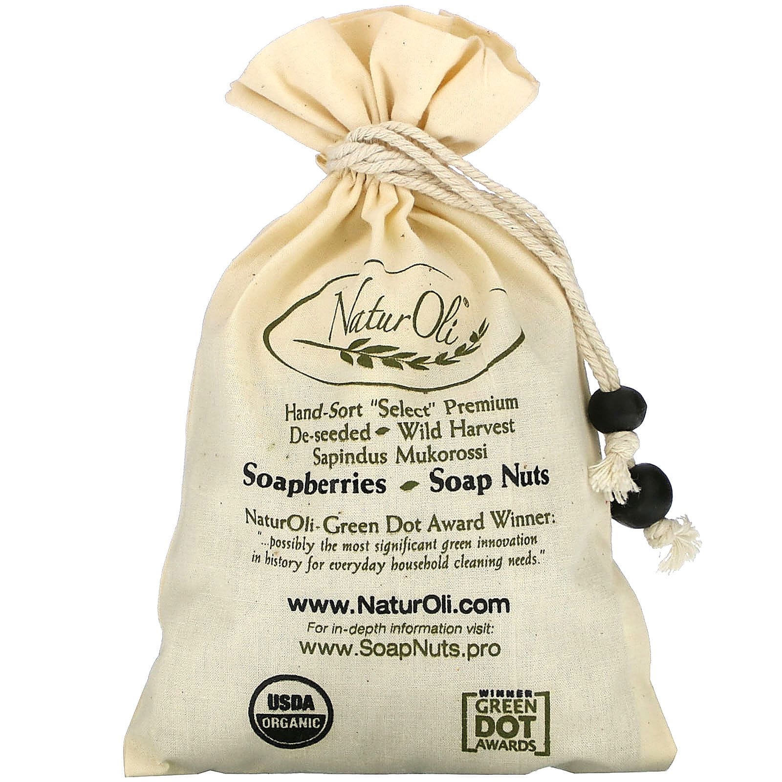 NaturOli, Orgánico, Nueces de Jabón Seleccionadas a Mano con 1 Bolsa con Cierre de Cuerda de Muselina, 4 oz