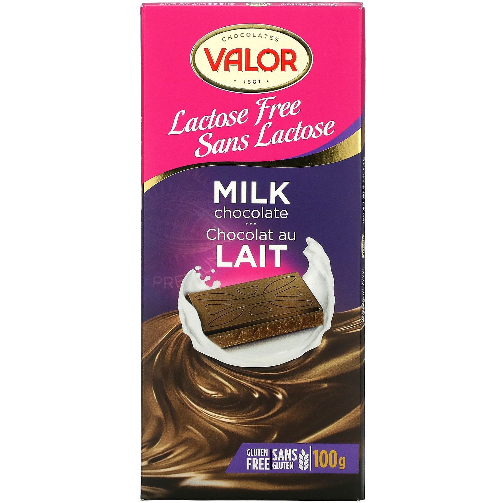 Valor, Chocolate con leche, sin lactosa, 100 g (3,5 oz)