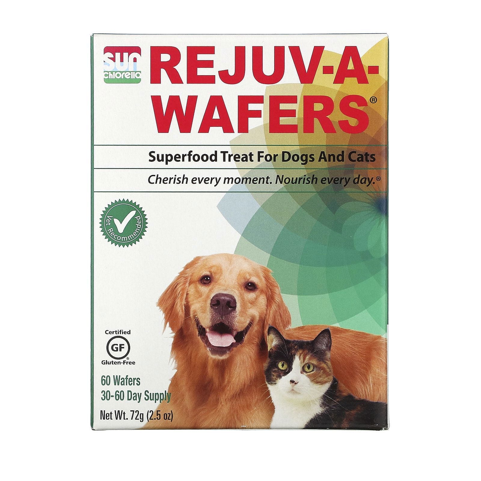 Sun Chlorella, Rejuv-A-Wafers, Superalimento, Delicia para perros y gatos, 60 obleas
