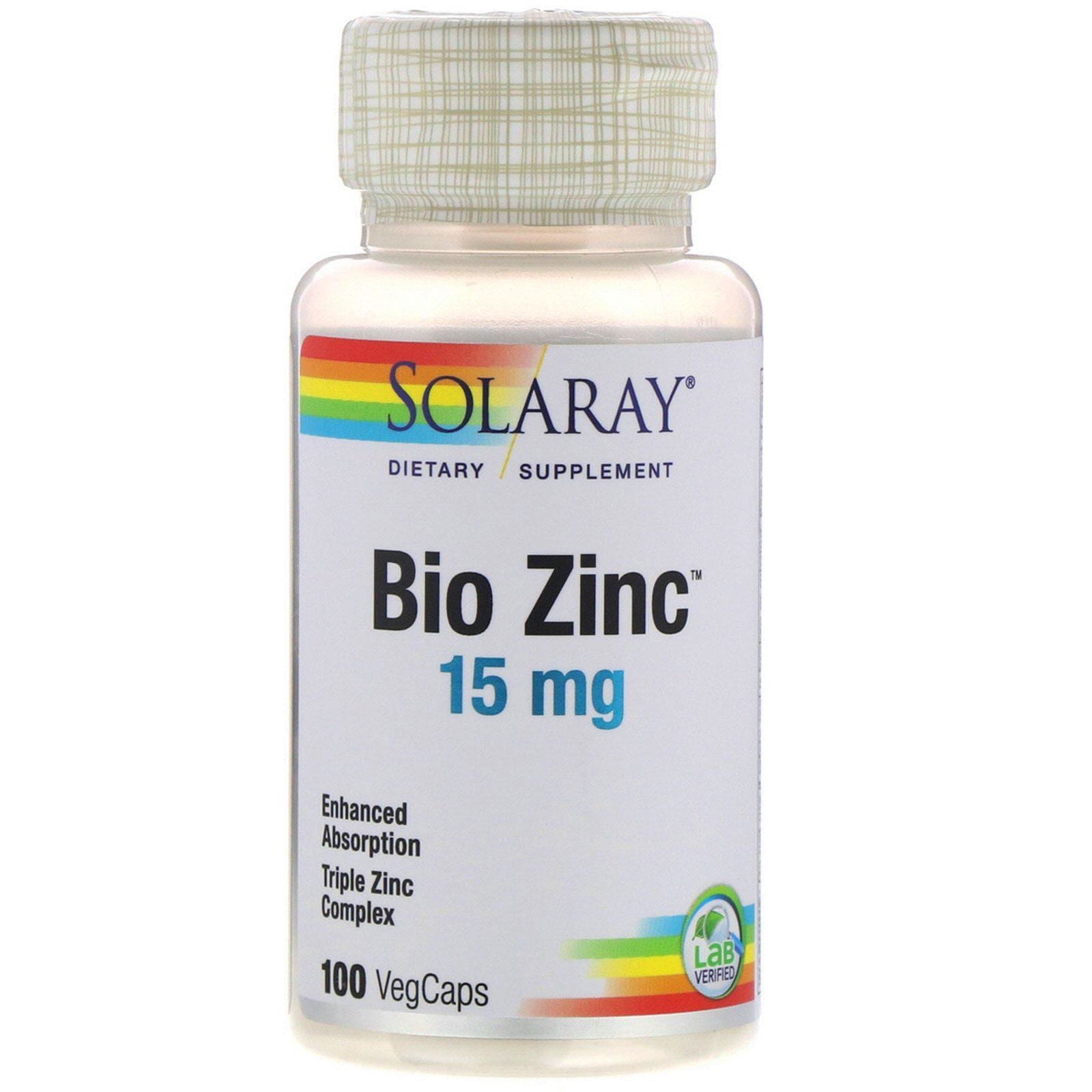 Solaray, Bio Zinc, 15 mg, 100 Cápsulas vegetarianas