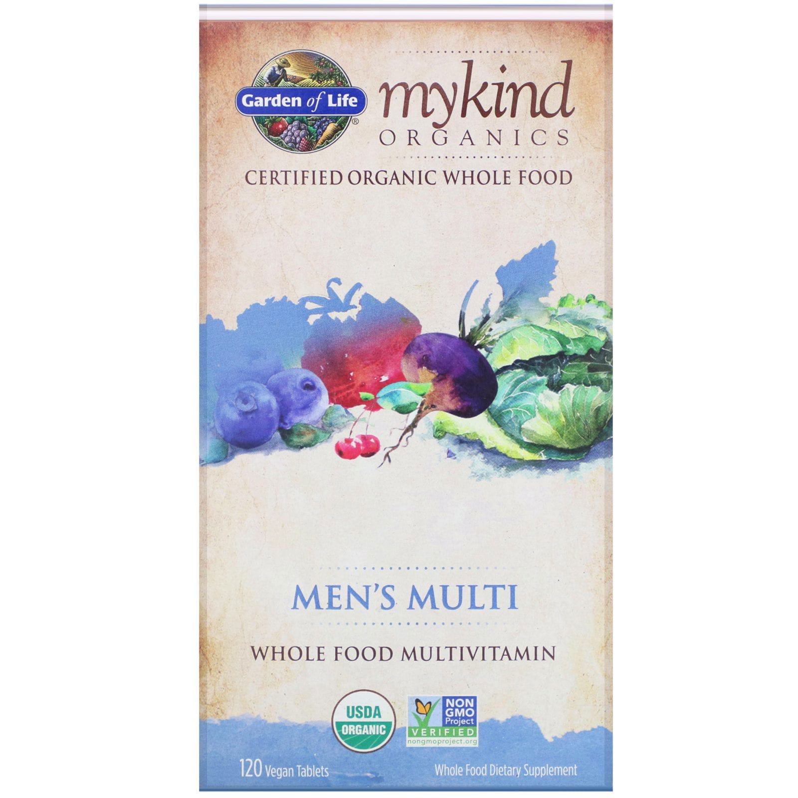 Garden of Life, MYKIND Organics, multivitamínico para hombres, multivitamínico natural, 120 tabletas veganas