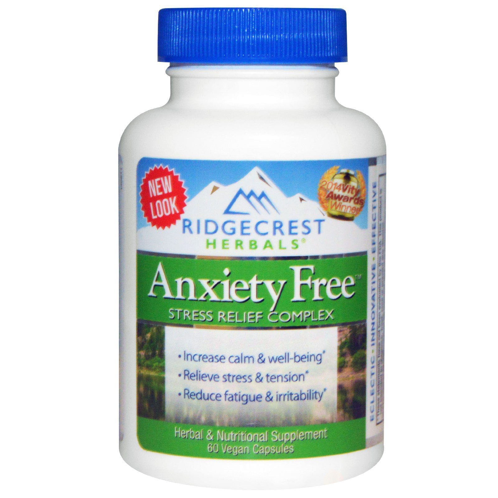RidgeCrest Herbals, Libre de ansiedad, complejo para alivio del estrés, 60 cápsulas veganas