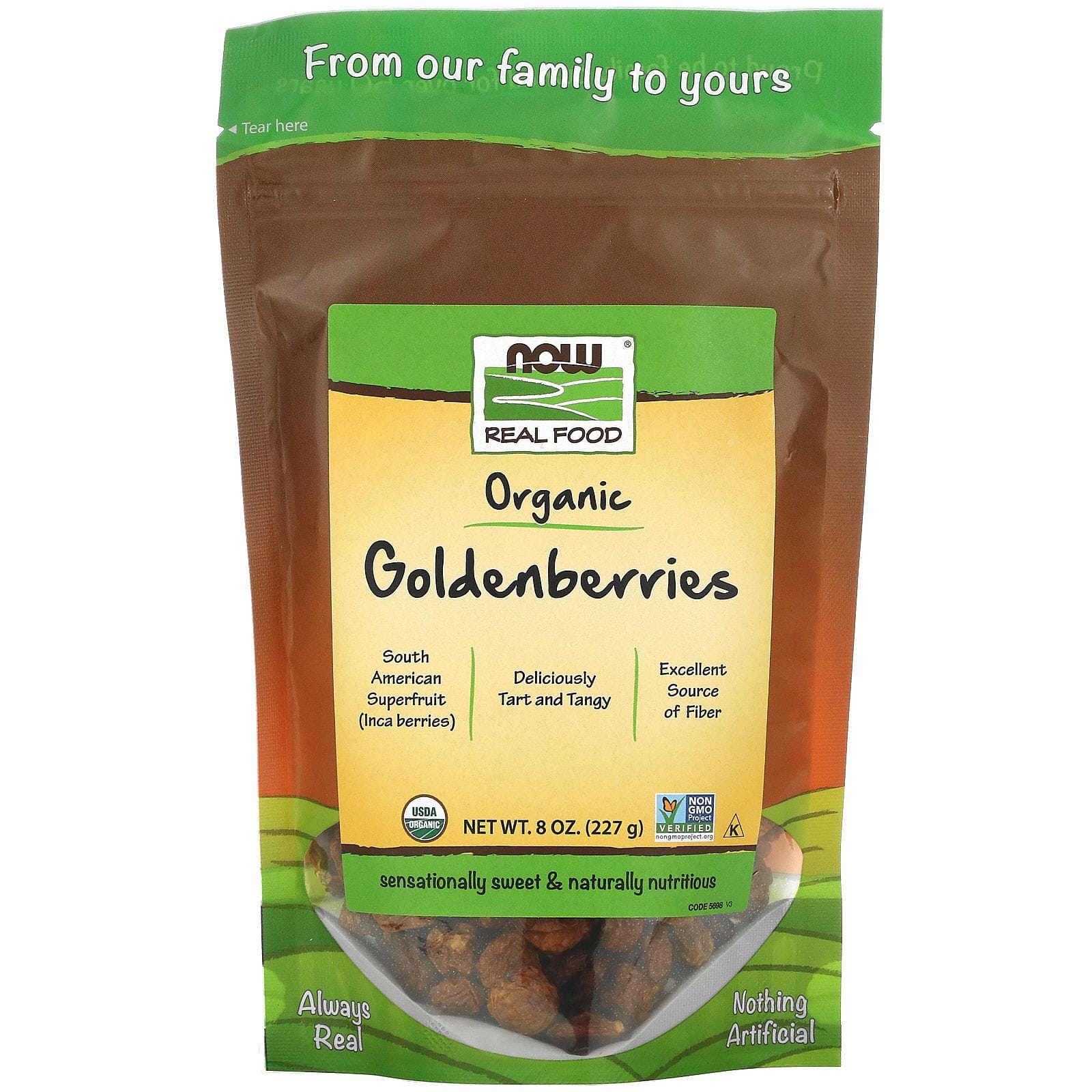 Now Foods, Real Food, GoldenBerries, bayas doradas orgánicas certificadas, 8 oz (227 g)