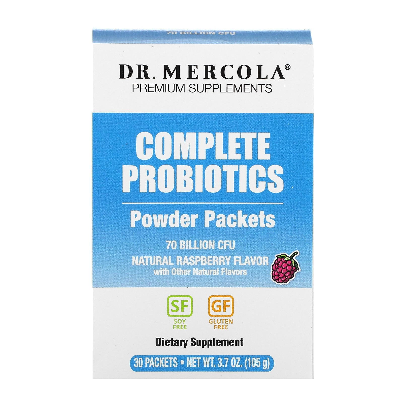 Dr. Mercola, paquetes completos de probióticos en polvo, sabor natural a frambuesa, 30 paquetes, 0,12 oz (3,5 g) cada uno