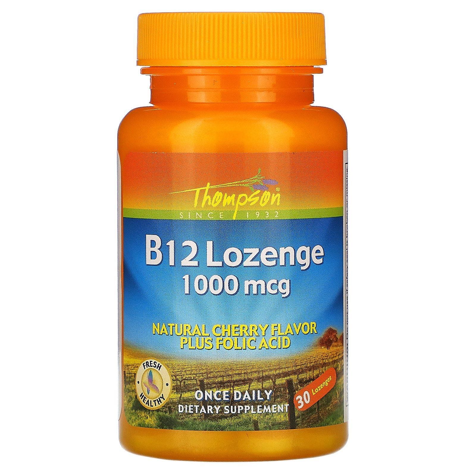Thompson, B12 Lozenge, sabor a cereza natural, 1000 mcg, 30 pastillas