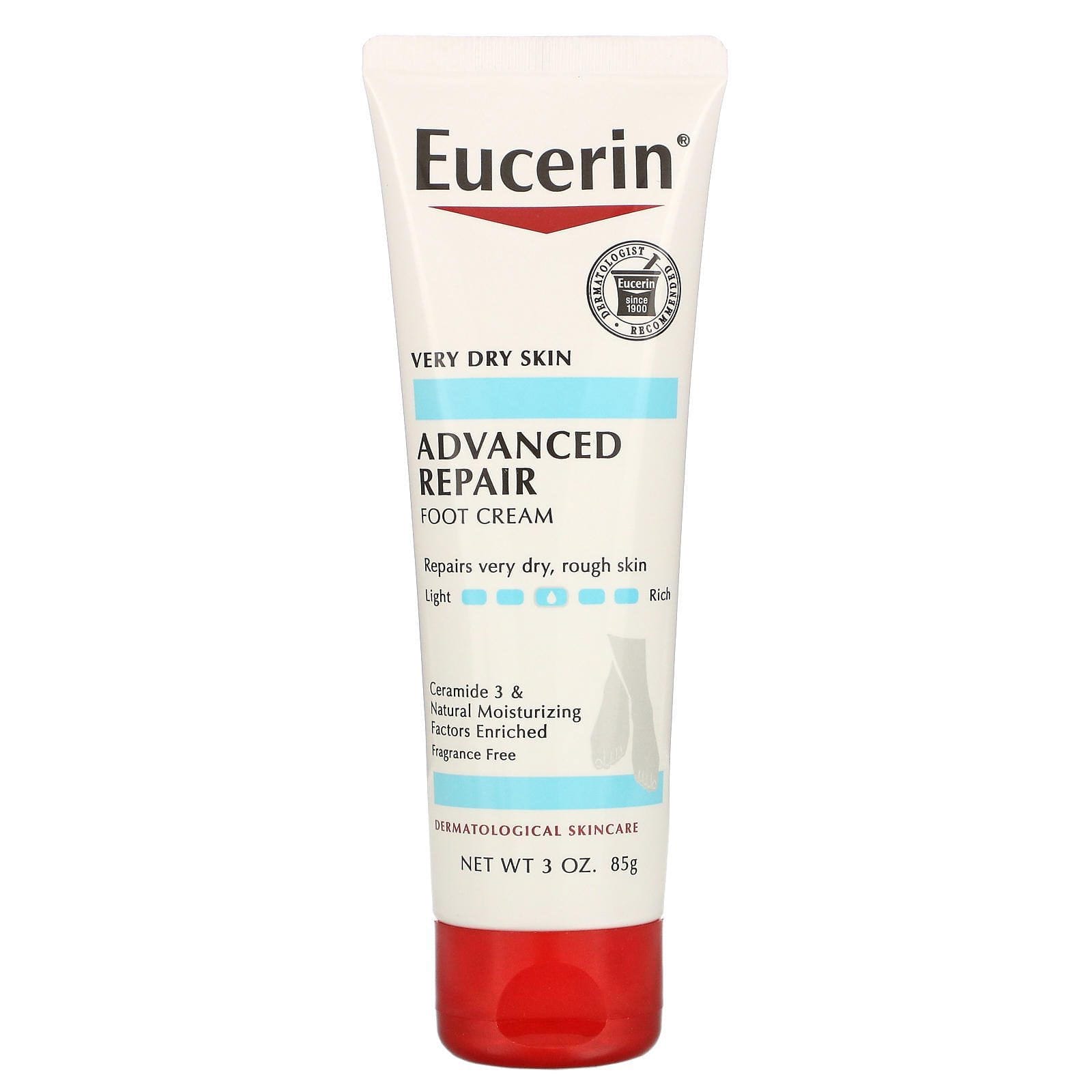 Eucerin, Reparación avanzada, crema para pies liviana, libre de fragancias, 3 oz (85 g)