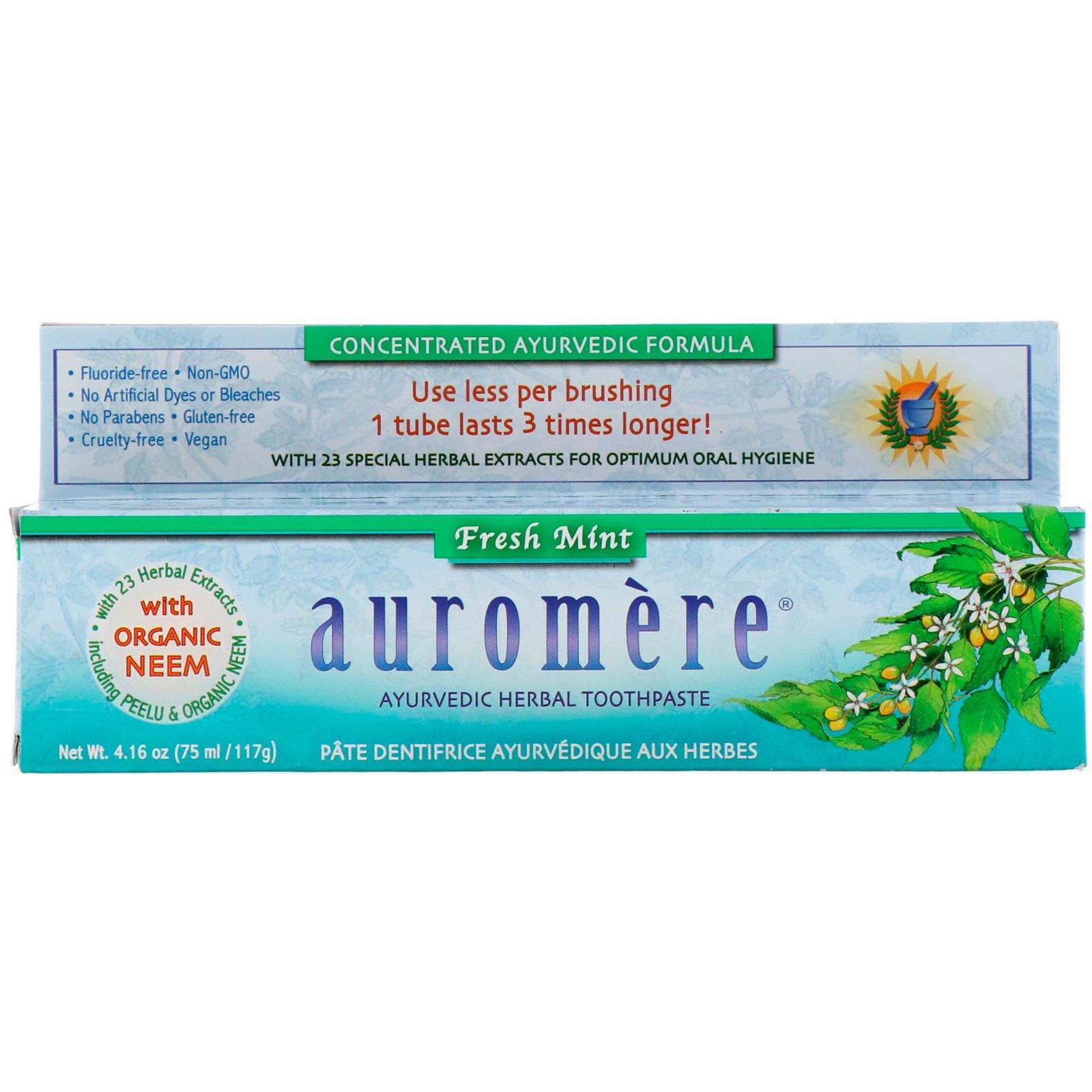 Auromere, Pasta dental herbaria ayurvédica, Menta fresca, 117 g (4,16 oz)