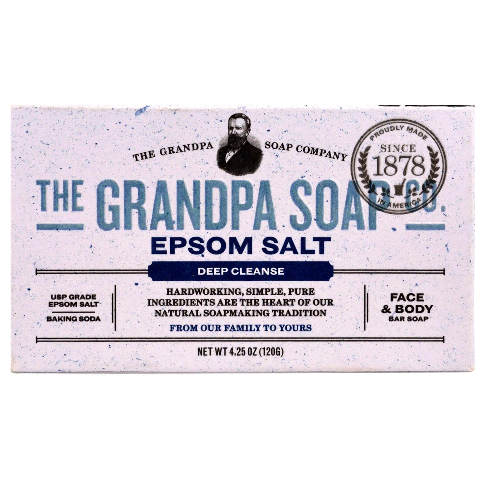 Grandpa's, Jabón en barra para la cara y el cuerpo, Limpieza profunda, sal de Epsom, 4.25 onzas (120 g)
