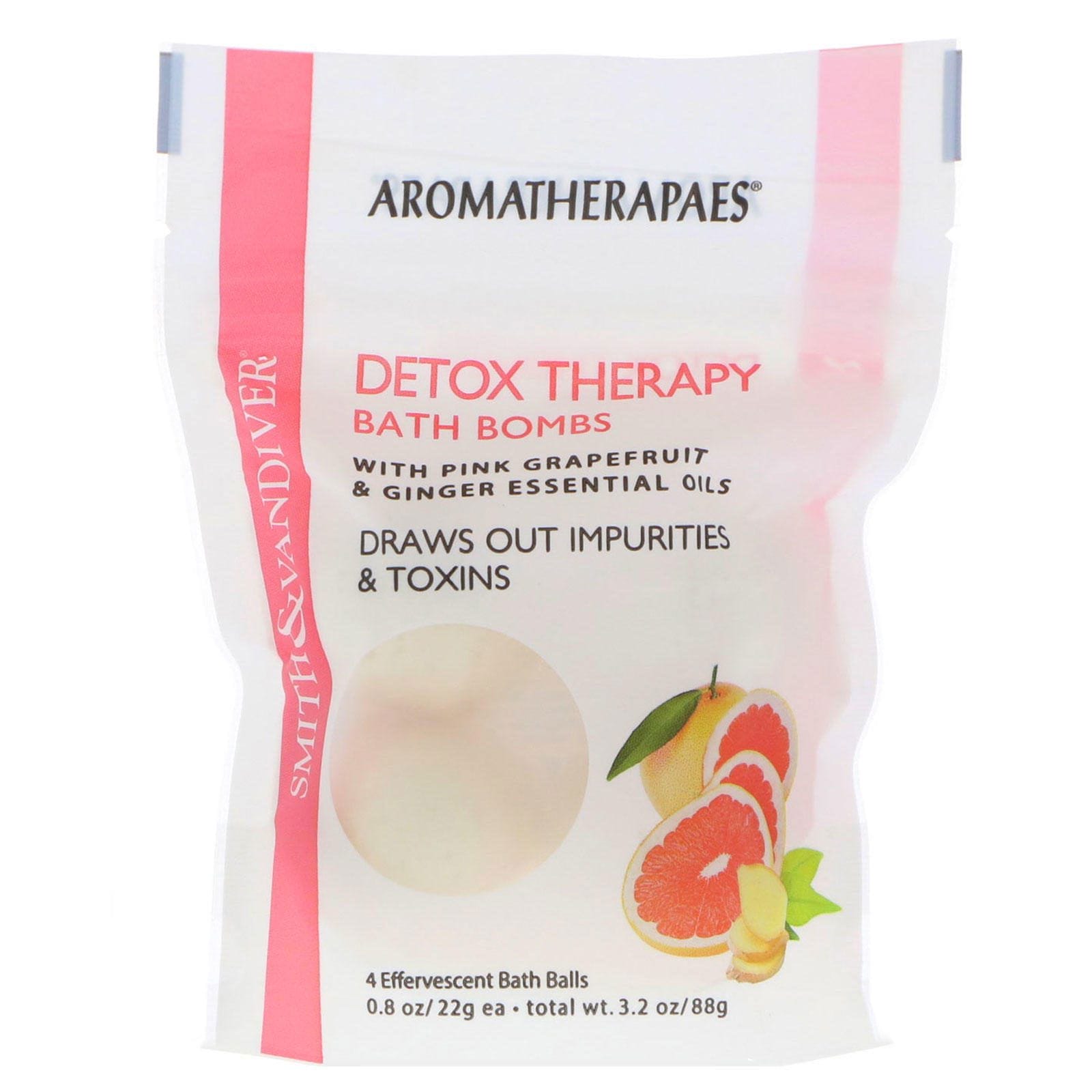 Smith & Vandiver, Terapia de desintoxicación, bombas de baño con pomelo rosa y aceites esenciales de jengibre, 4 bolas de baño efervescente, 0,8 oz (22 g) cada una