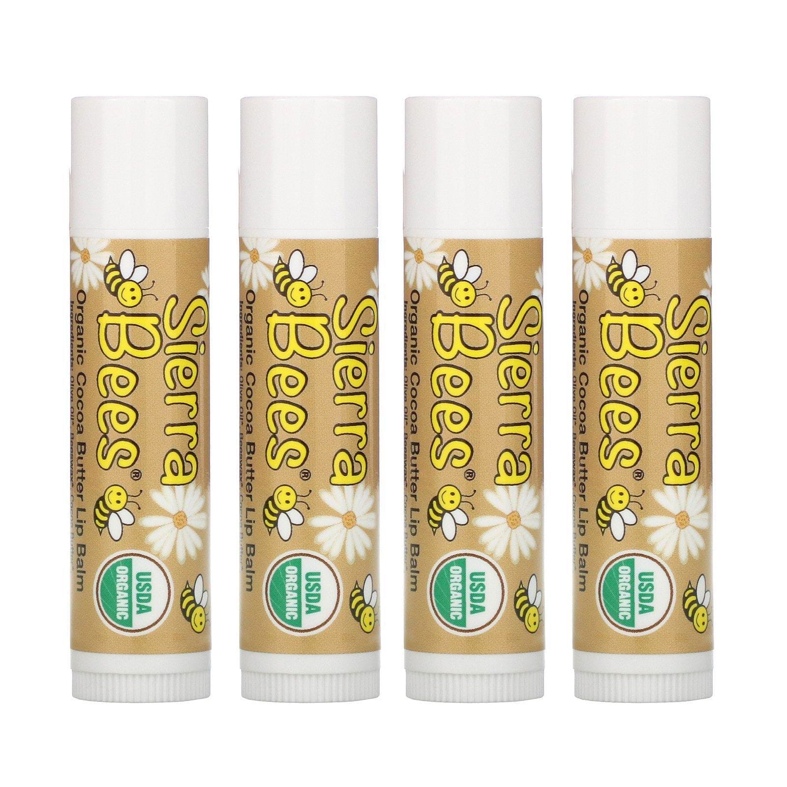 Sierra Bees, Bálsamos orgánicos para labios, Crema de Cacao, Paquete de 4, cada pieza contiene: .15 oz (4,25 g).