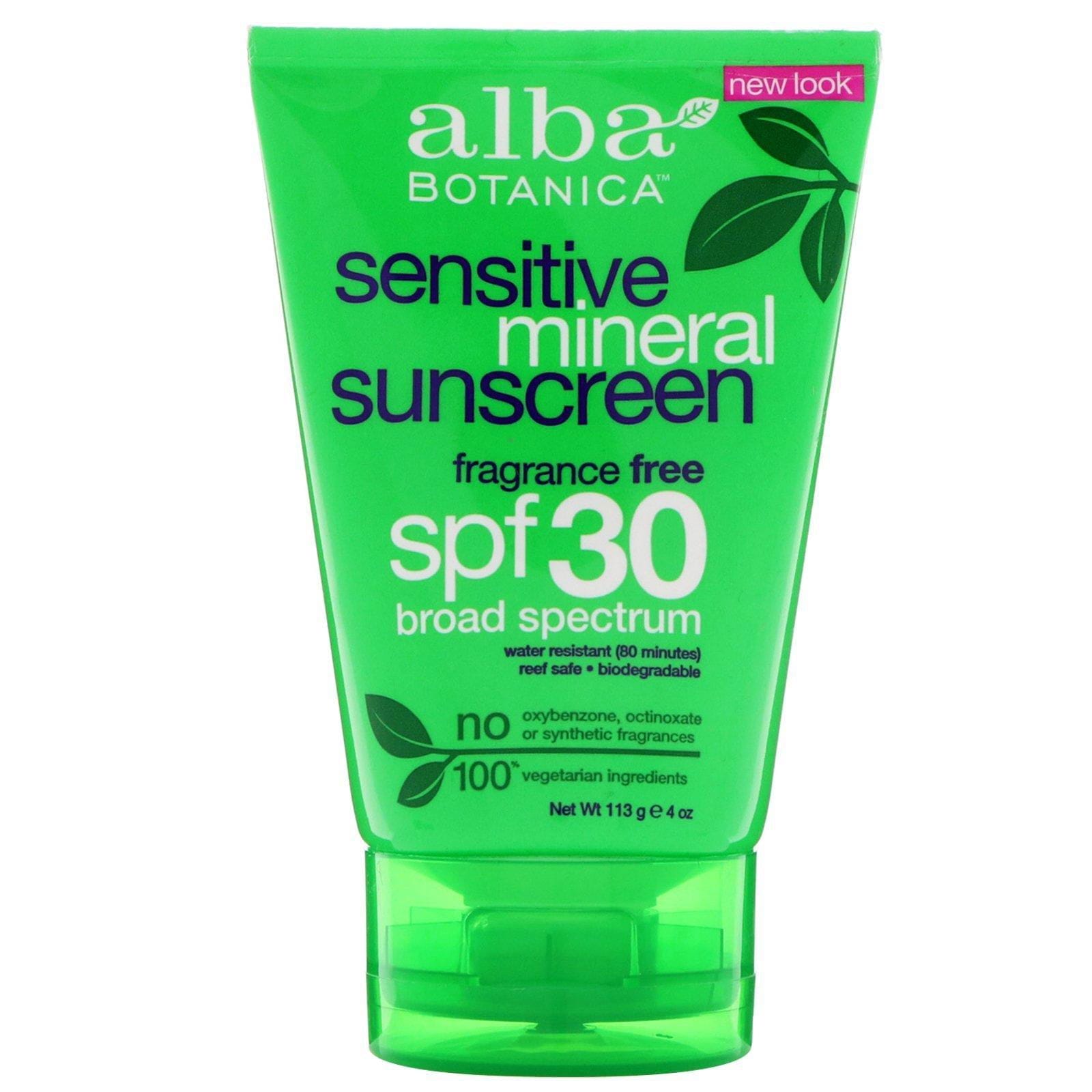 Alba Botanica, Protector Solar Mineral, Sensible, Sin fragancia, FPS 30, 113 g (4 oz)