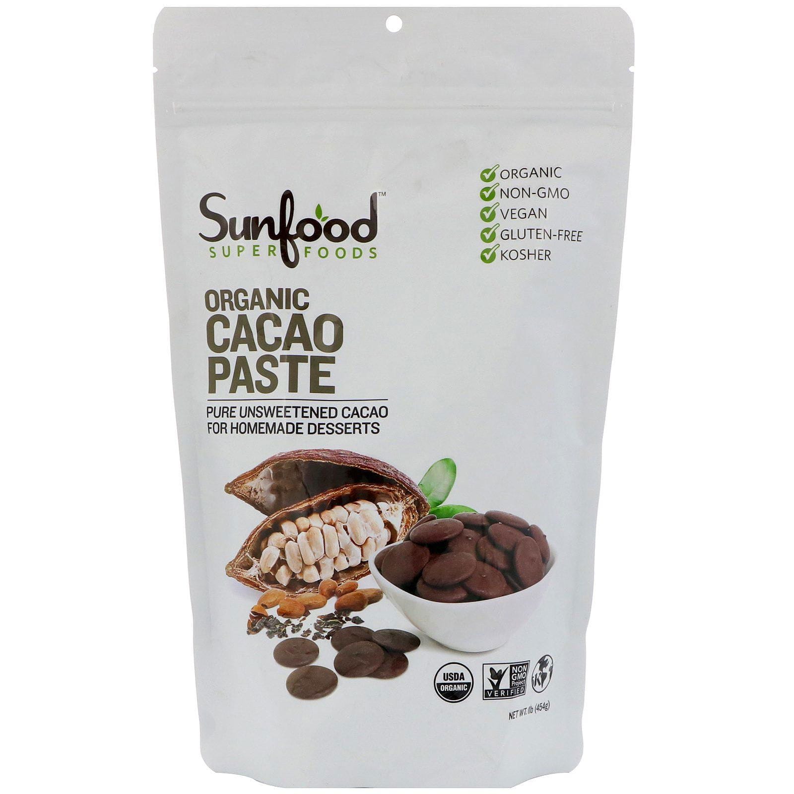 Sunfood, Pasta de cacao orgánico, 454 g (1 lb)