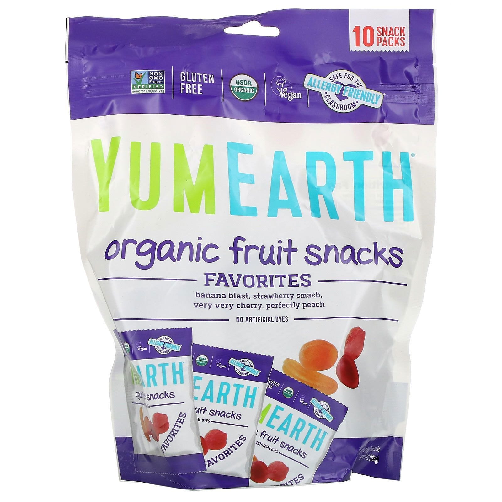 YumEarth, Bocadillos de frutas orgánicas, original, 10 paquetes, 0.7 oz (19.8 g) c/u