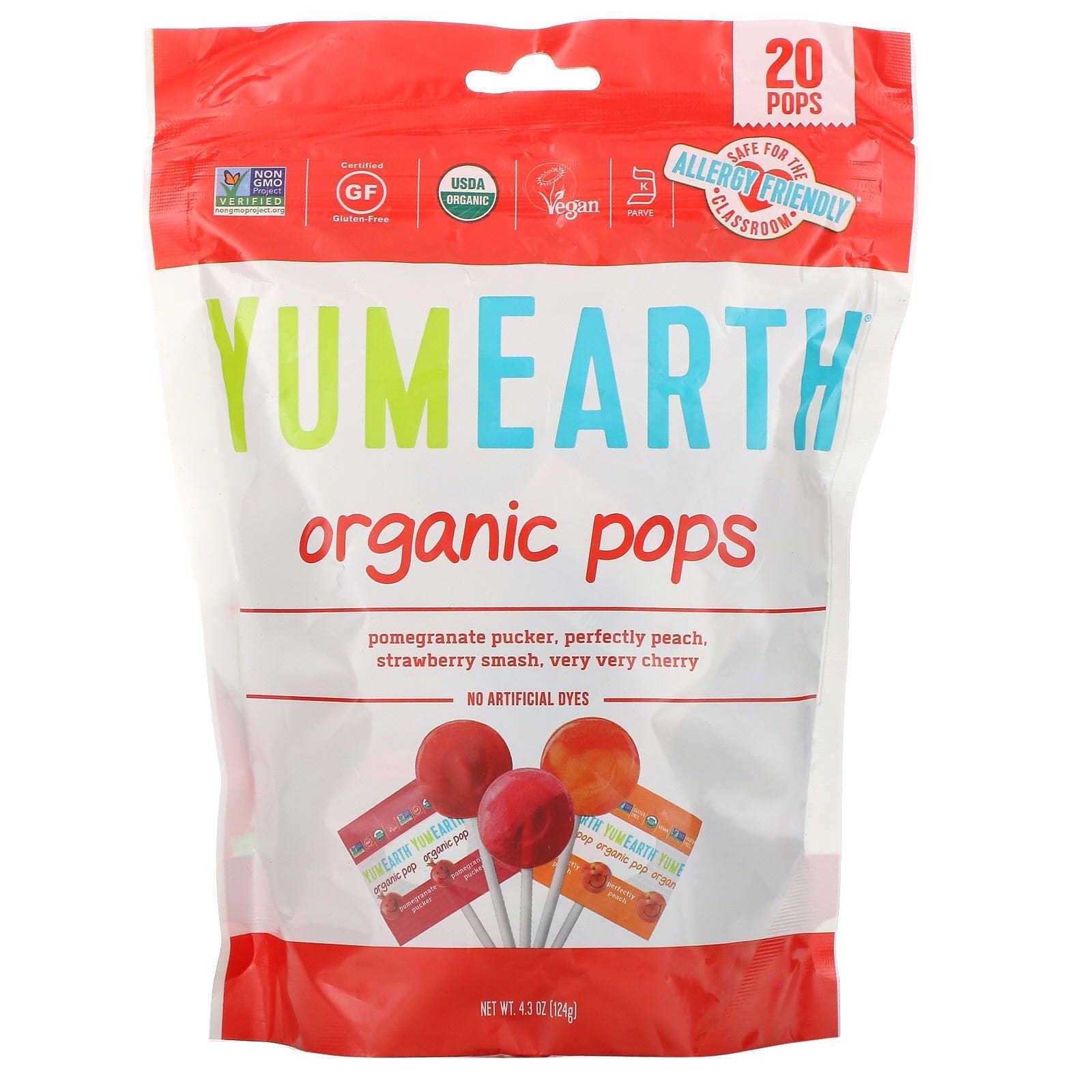 YumEarth, Chupetines orgánicos, sabores surtidos, 20 chupetines, 4.2 oz (119.1 g)