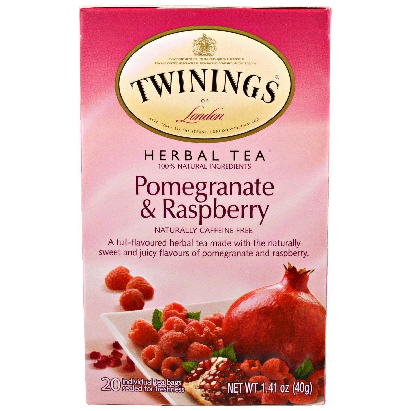 Twinings, Té herbal de granada y frambuesa, sin cafeína, 20 bolsitas de té, 1,41 oz (40 g) cada una