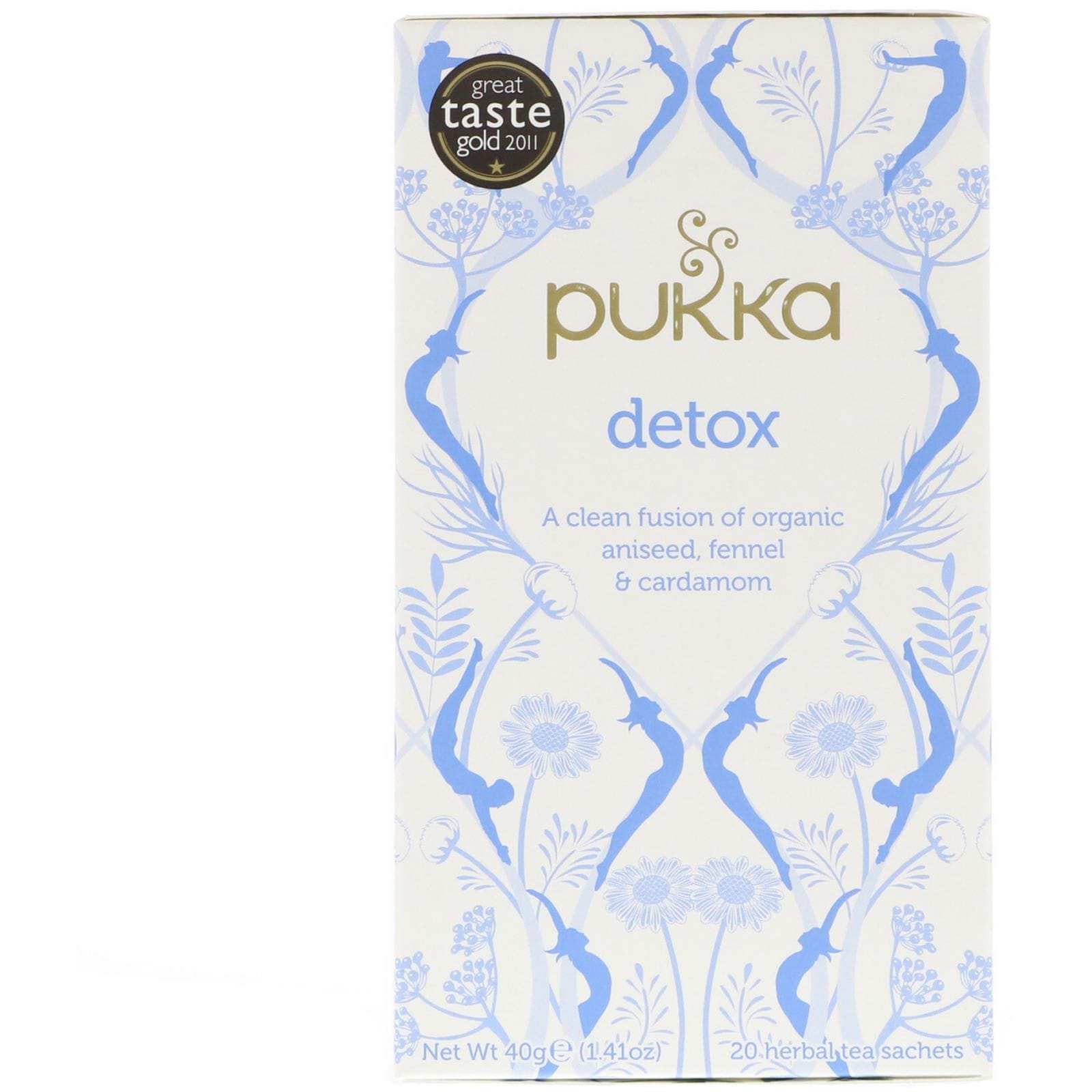 Pukka Herbs, Detox, Té orgánico anís, hinojo y cardamomo, Sin cafeína, 20 bolsitas de té de hierbas, 1.41 oz (40 g)