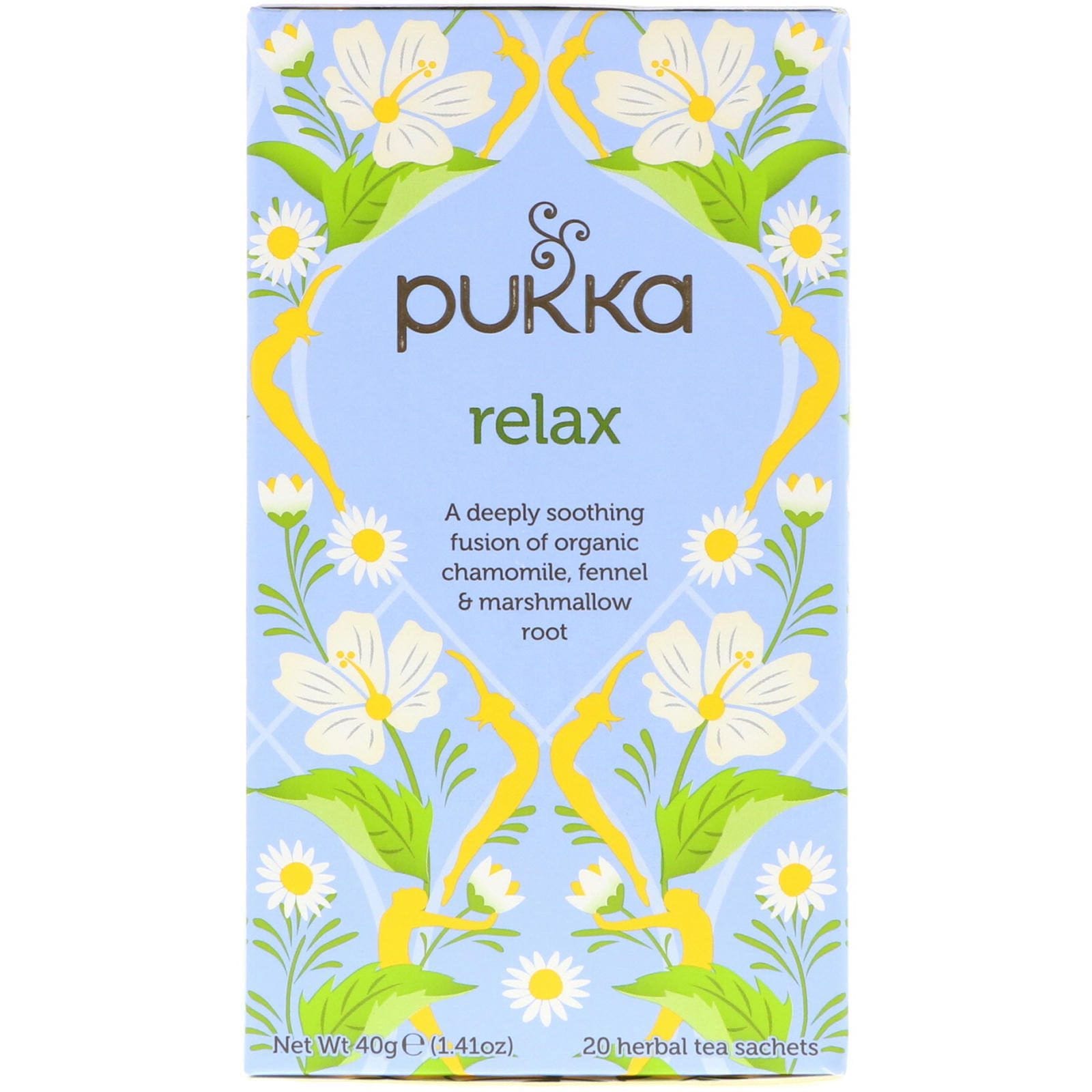 Pukka Herbs, Relajante, Sin cafeína, 20 bolsitas de té de hierbas, 1.41 oz (40 g)