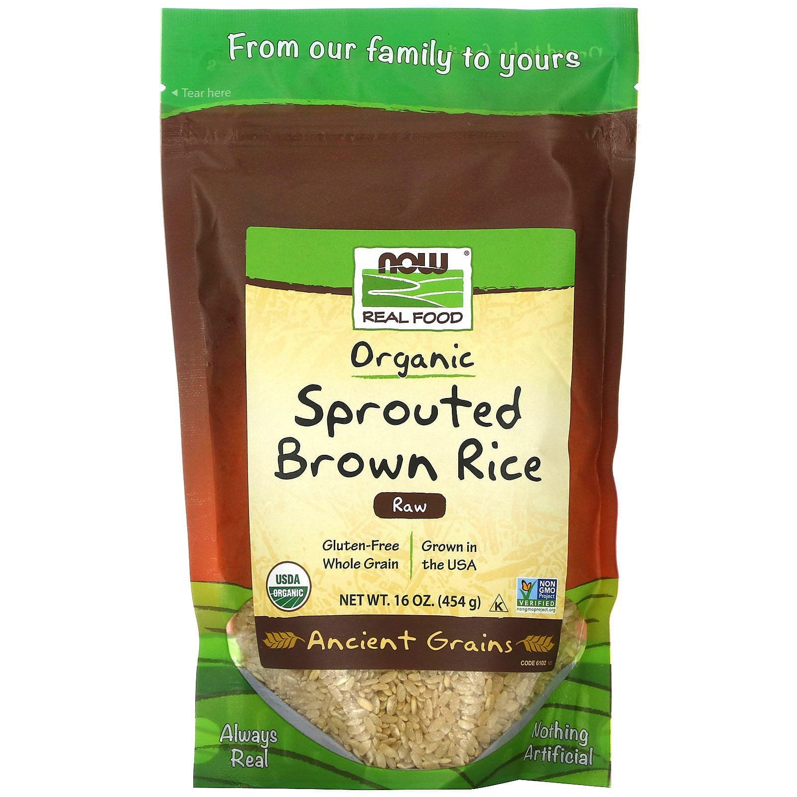 Now Foods, Organic Sprouted Brown Rice, Raw, 16 oz (454 g)