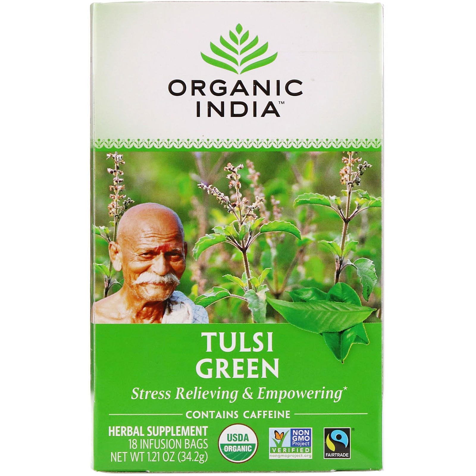 Organic India, Té tulsí, verde, 18 saquitos para infusión, 34,2 g (1,21 oz)