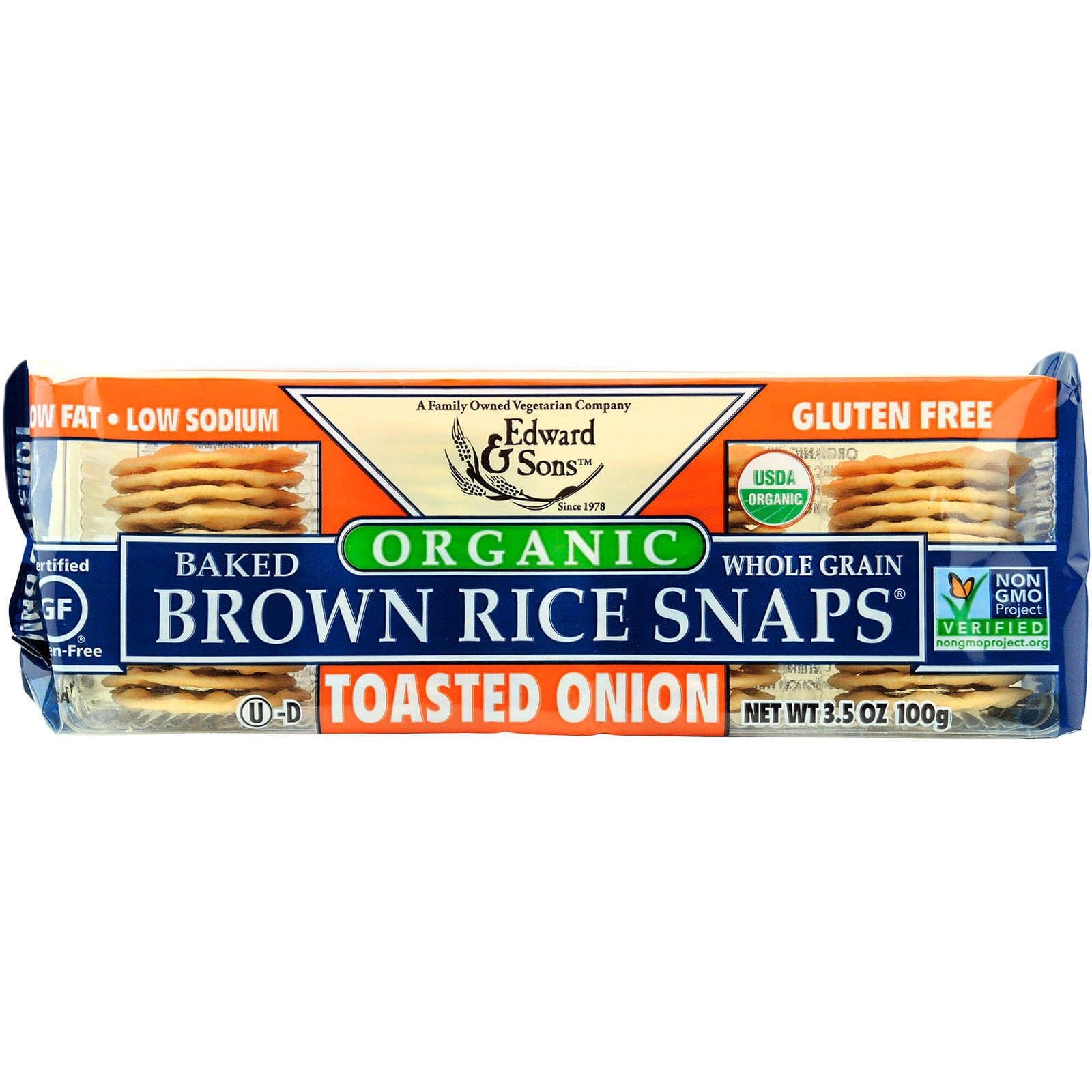 Edward & Sons, Orgánico, bocadillos de arroz integral horneados, cebolla tostada, 3.5 oz (100 g)