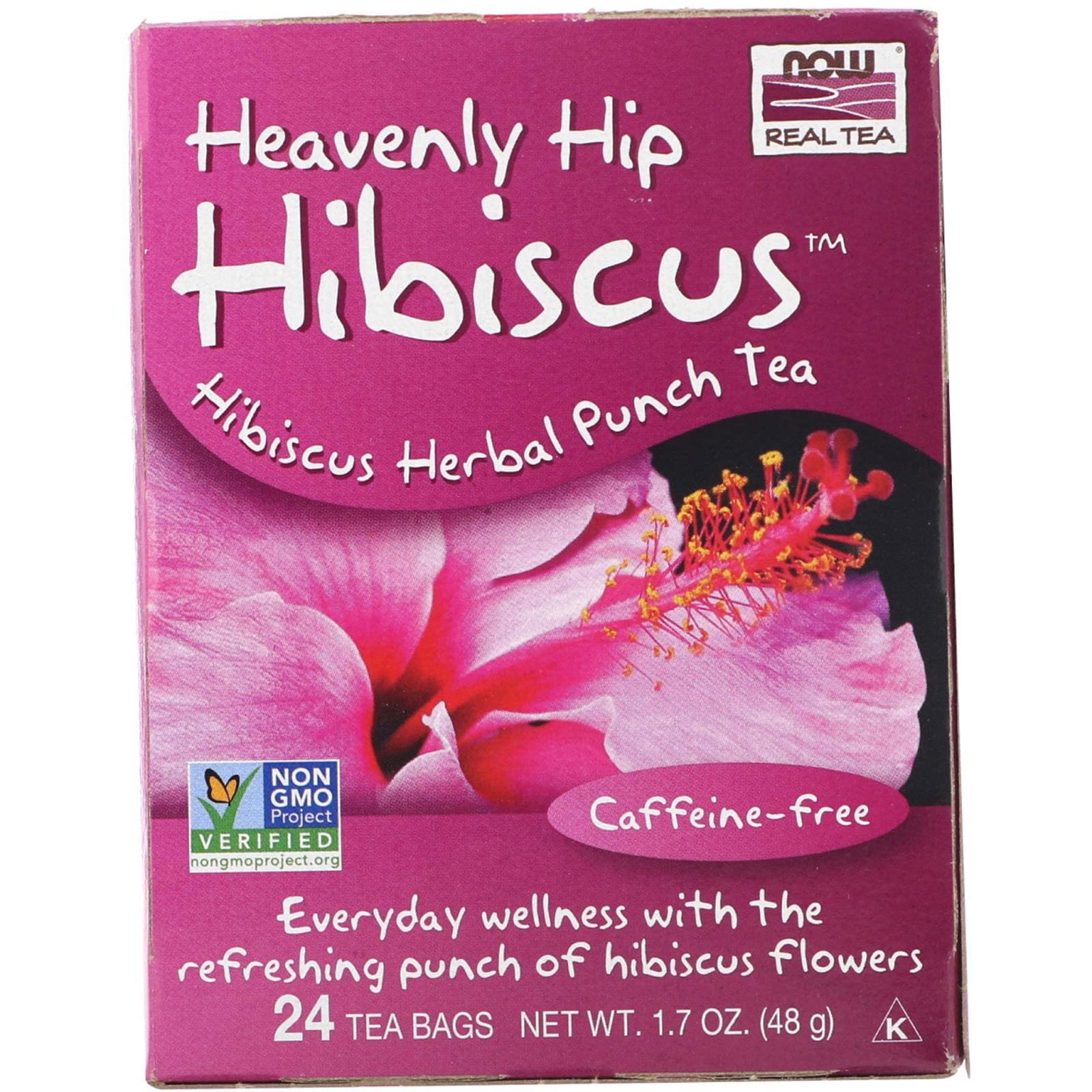 Now Foods, Té verdadero, hibisco celestial, celestialmente hip, descafeinado, 24 bolsitas de té, 1.7 oz (48 g)