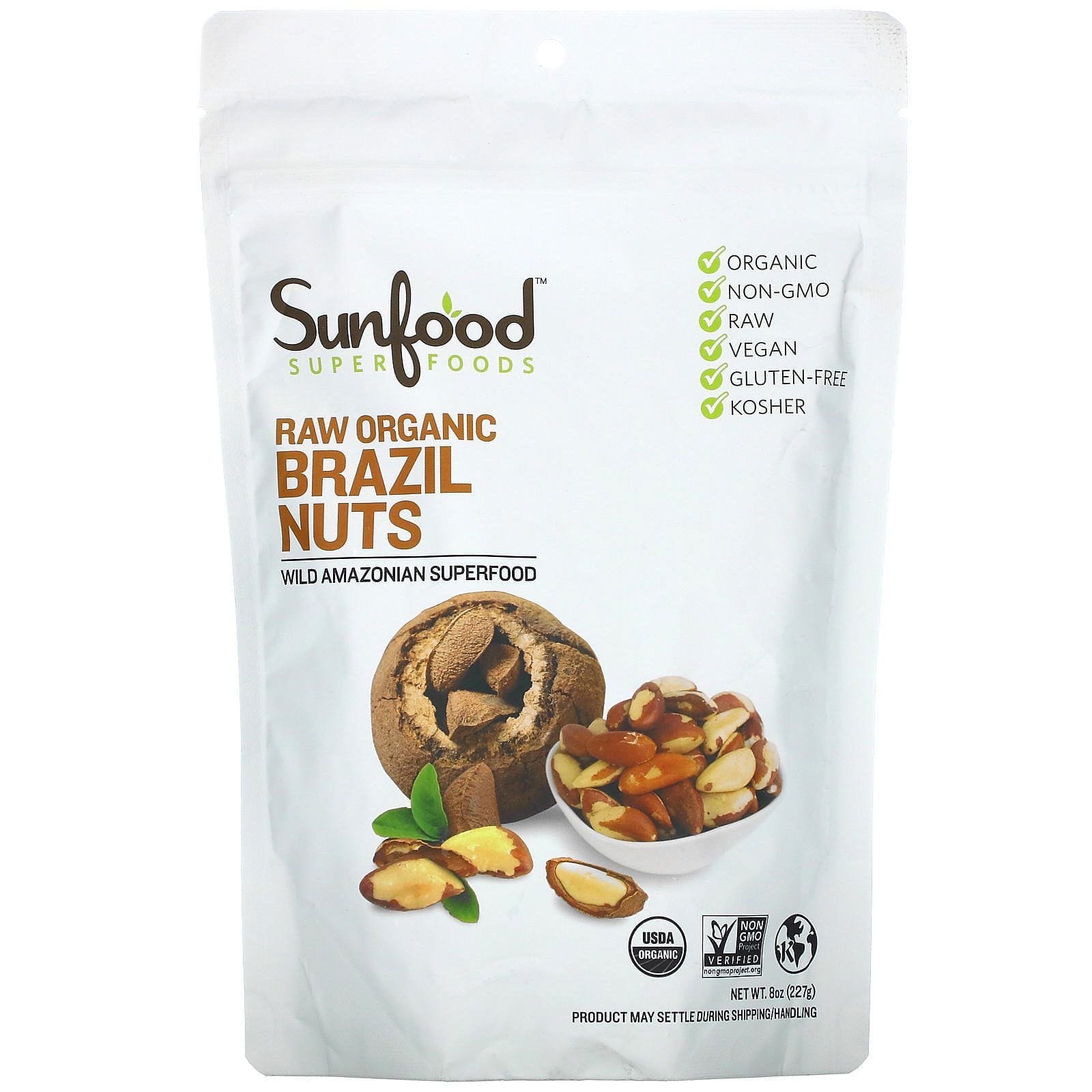Sunfood, Nueces de Brasil orgánicas crudas, 227 g (8 oz)