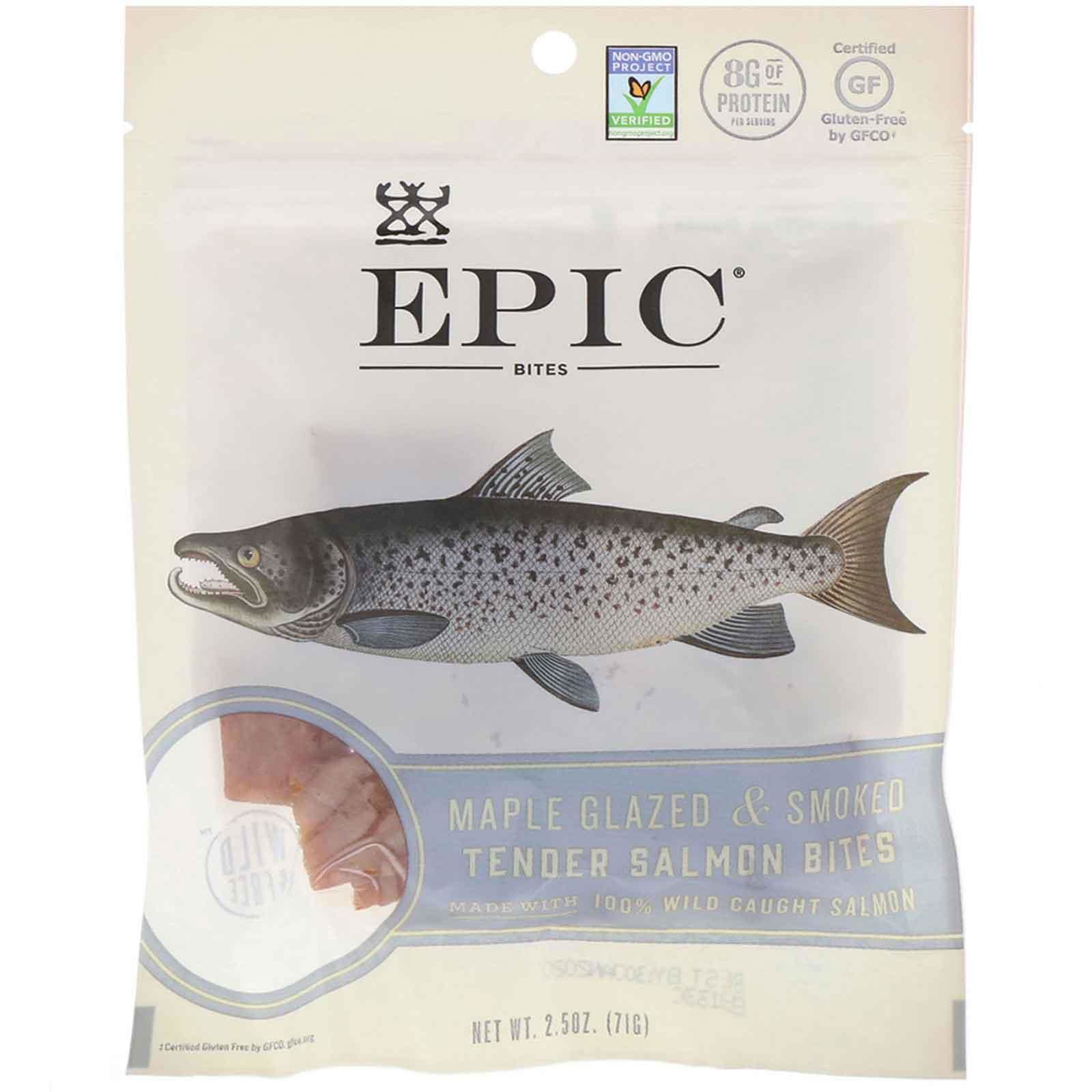 Epic Bar, Bocados de salmón tierno ahumado y glaseado con arce, 2,5 oz (71 g)