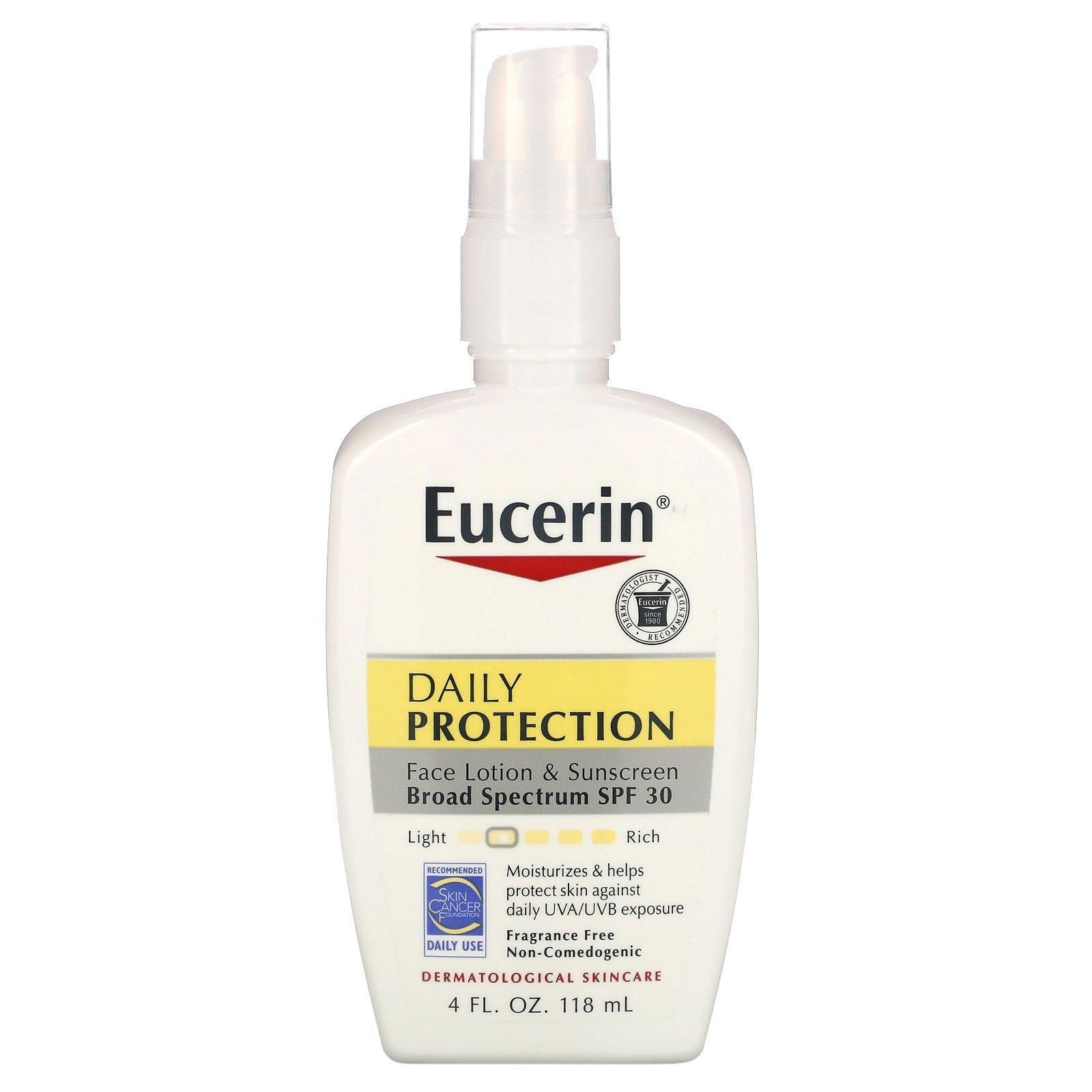 Eucerin, Loción para el rostro humectante de protección diaria, protector solar SPF 30, sin fragancia, 4 fl oz (118 ml)