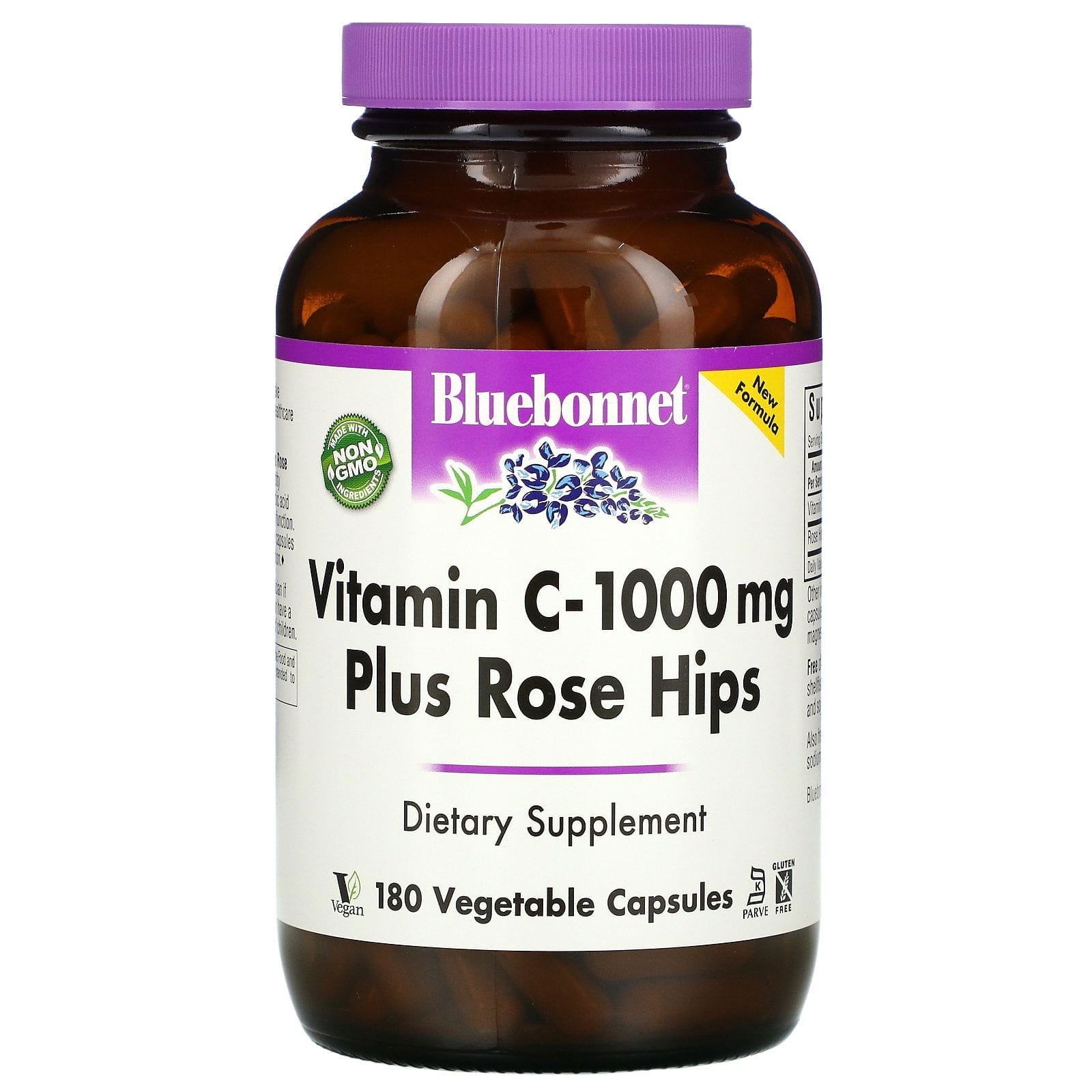 Bluebonnet Nutrition, Vitamin C - 1000 mg Plus Rose Hips, 180 Vegetable Capsules