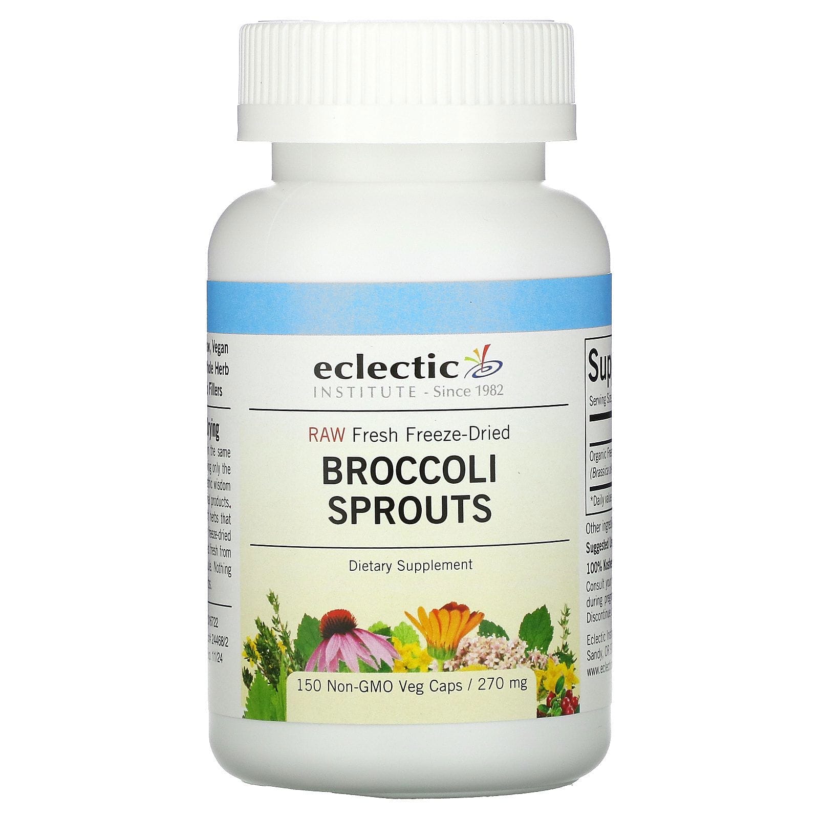 Eclectic Institute, Brotes de brócoli crudo, fresco y liofilizado, Sin OGM, 270 mg, 150 cápsulas vegetales