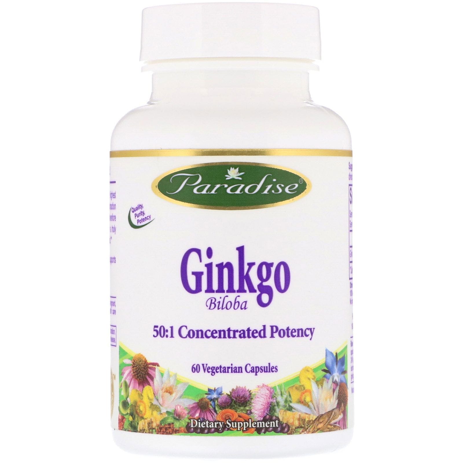 Paradise Herbs, Ginkgo Biloba, 60 cápsulas vegetarianas