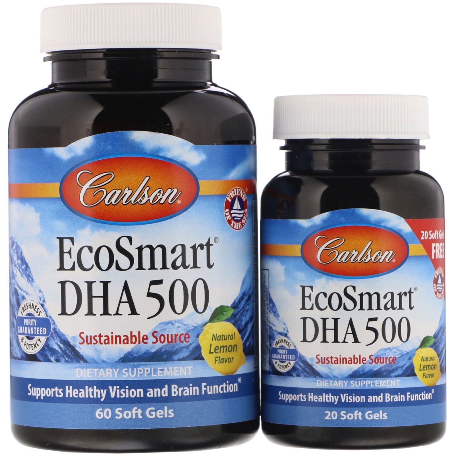 Carlson Labs, EcoSmart DHA, sabor natural de limón, 60 cápsulas blandas + 20 cápsulas blandas gratis