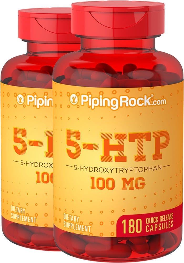 5-HTP , 100 mg, 180 Cápsulas de liberación rápida, 2 Botellas/Frascos