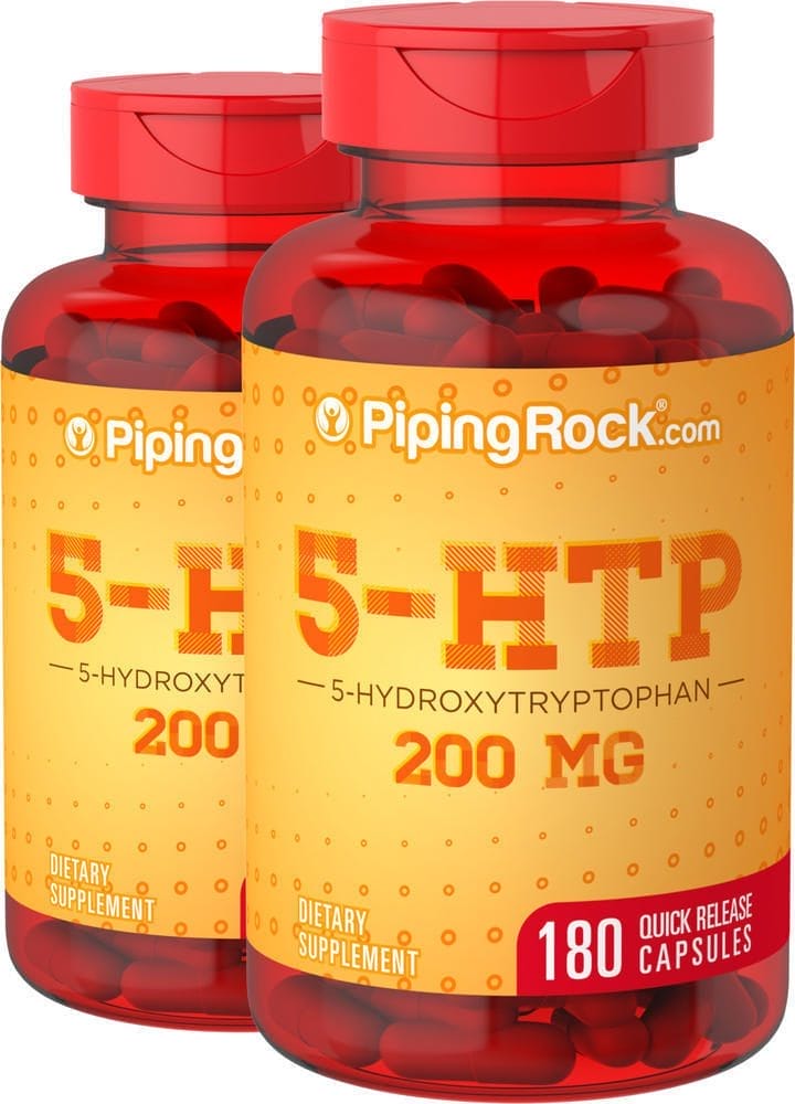 5-HTP , 200 mg, 180 Cápsulas de liberación rápida, 2 Botellas/Frascos