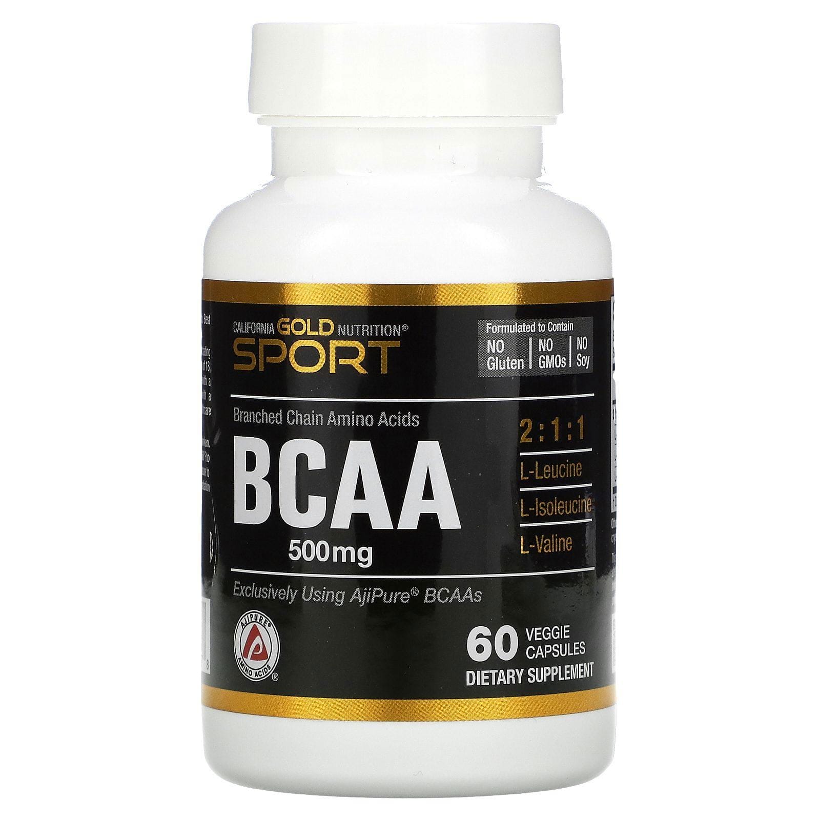 California Gold Nutrition, BCAA, Aminoácidos de cadena ramificada AjiPure®, 500 mg, 60 cápsulas vegetarianas