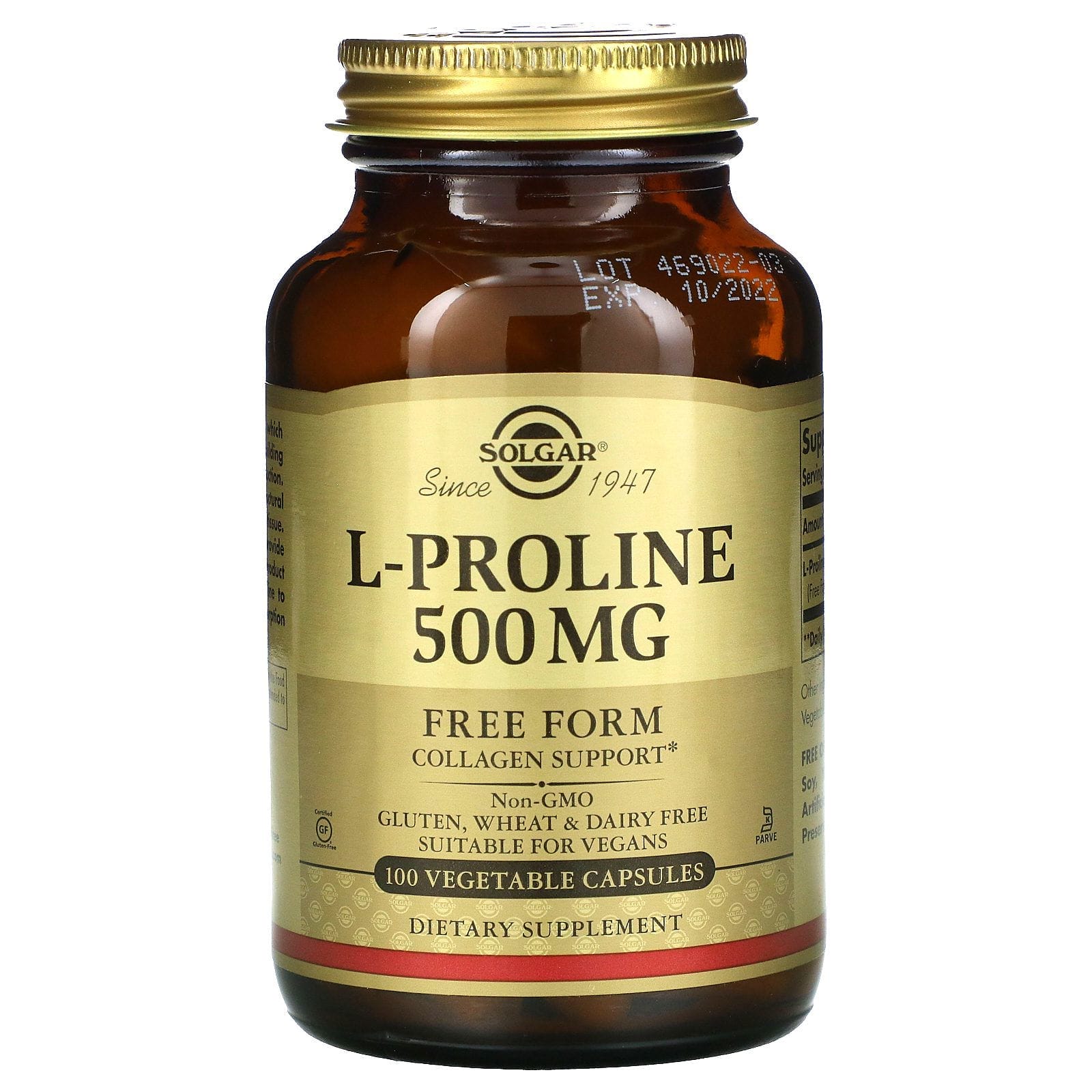 Solgar, L-Proline, 500 mg, 100 Vegetable Capsules