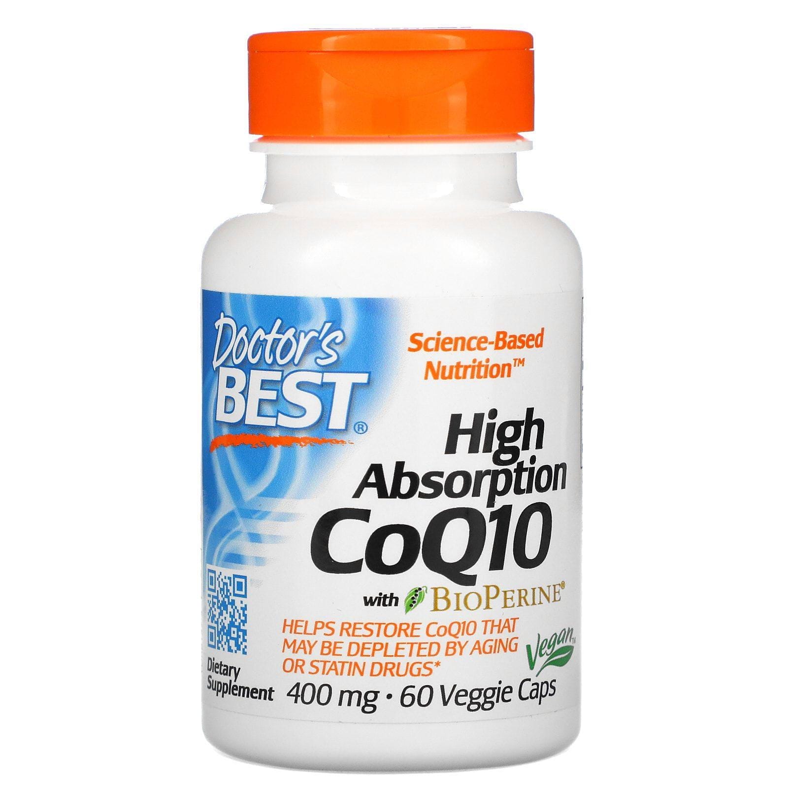 Doctor's Best, CoQ10 de alta absorción con BioPerine, 400 mg, 60 cápsulas vegetales