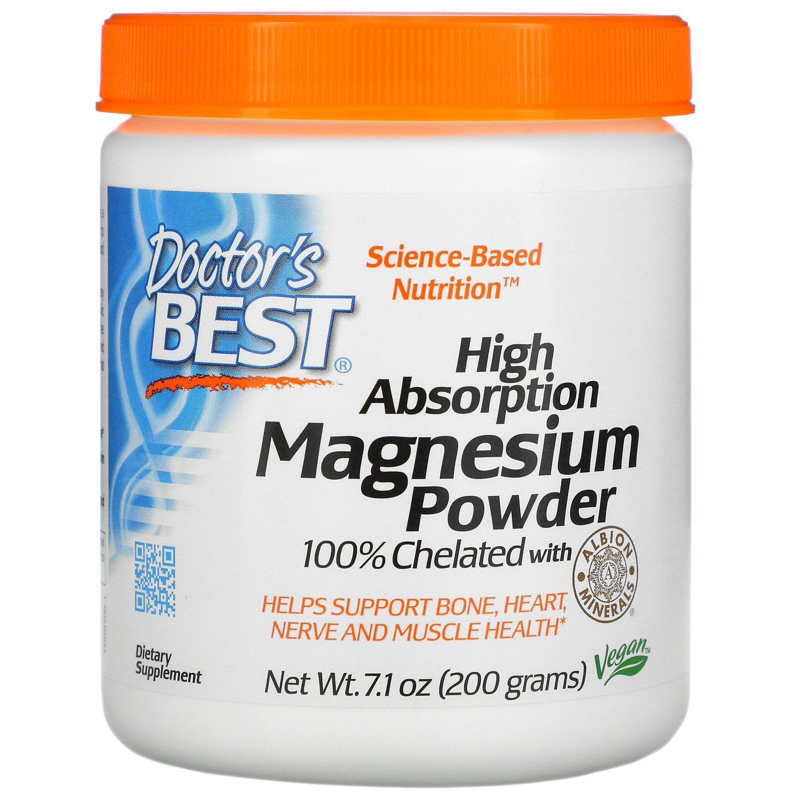 Doctor's Best, Polvo de magnesio de alta absorción 100 % quelado con minerales de Albion, 200 g (7,1 oz)