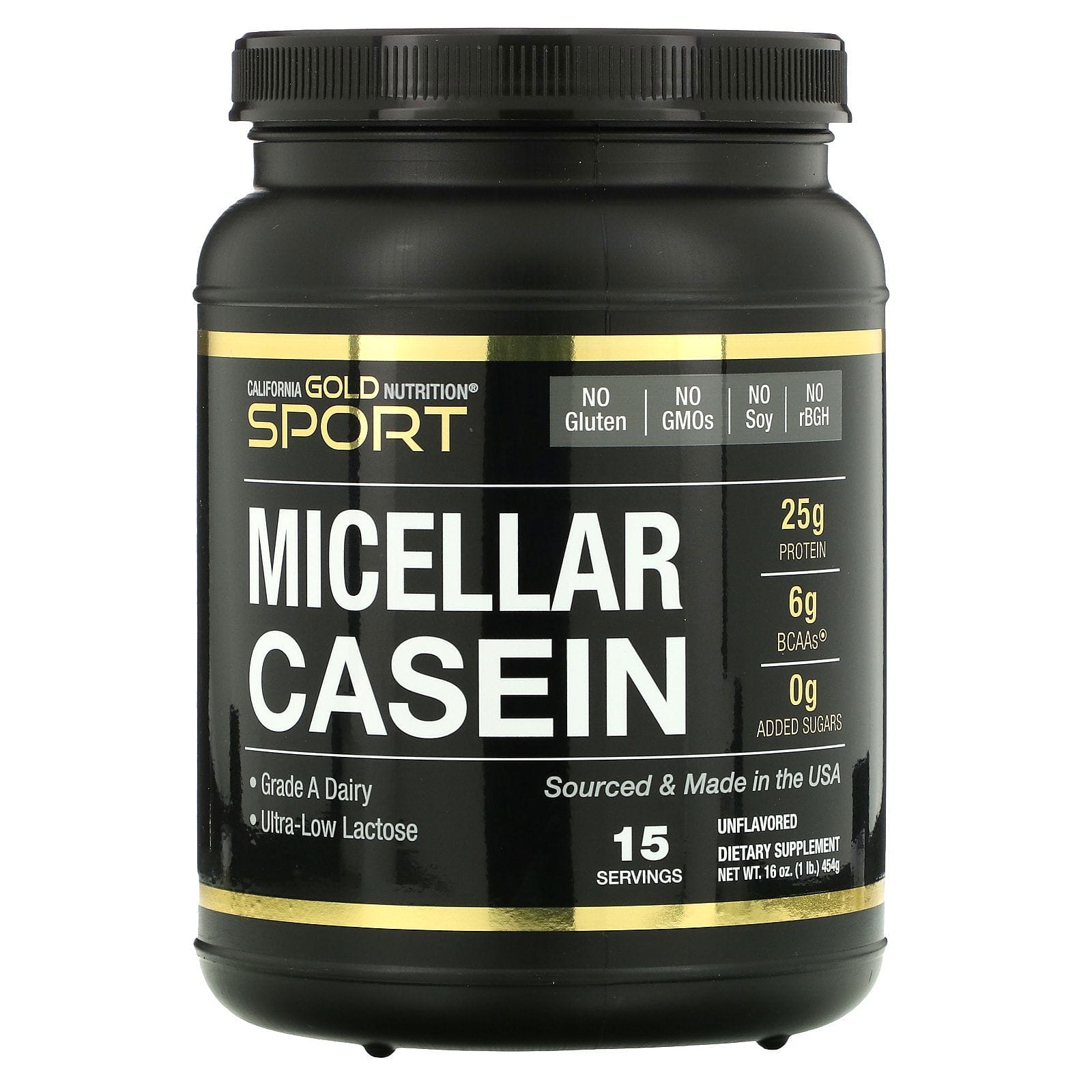 California Gold Nutrition, Proteína de caseína micelar, Sin sabor, De absorción lenta, 454 g (16 oz)