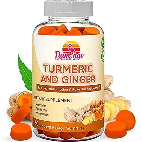 Turmeric Curcumin & Ginger Chewable Gummies for Adults and Children. Anti Inflammatory Supplement for Joint Relief. Vegan Friendly, Kosher & Halal, Gluten Free, Non GMO. 60 Count