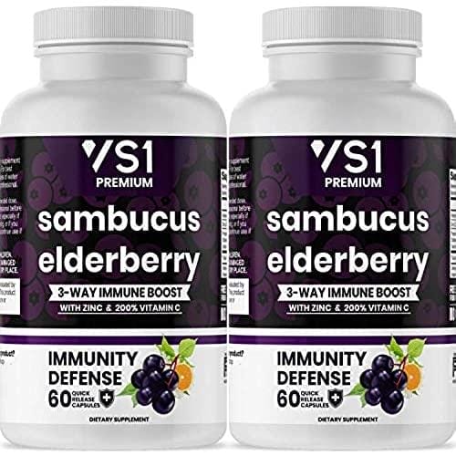 Cápsulas de saúco de Sambucus con zinc y vitamina C, soporte del sistema inmunológico para mujeres y hombres, potente antioxidante – bayas de saúco naturales – cápsulas vegetales – 120 cápsulas – VS1
