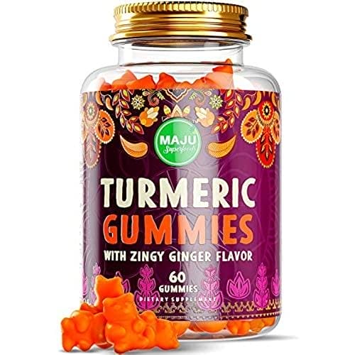 MAJU Turmeric Curcumin Gummies - Zingy Ginger Taste, Black Pepper Extract for Enhanced Absorption and Potency, Use for Joints, Inflammation & Pain Support, Tumeric Gummies for Adults and Kids