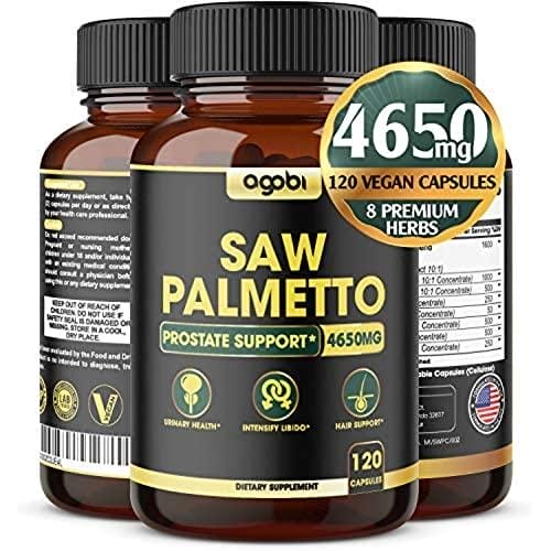 Suplemento de próstata Saw Palmetto 4650mg con Ashwagandha, cúrcuma y otros ingredientes herbales - refuerzo natural para hombres, bloqueador de Dht y prevención de pérdida de cabello - 120 cápsulas veganas.*
